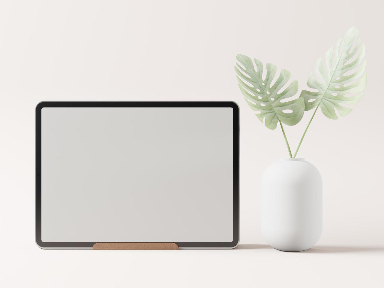 tablet e vaso no estilo 3d de fundo branco foto