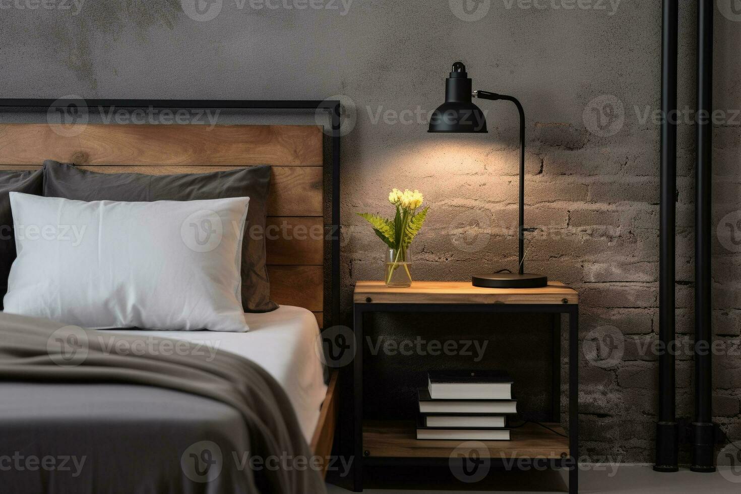 industrial estilo lado mesa decoração loft estilo quarto com rústico madeira e metal terminar. ai generativo foto