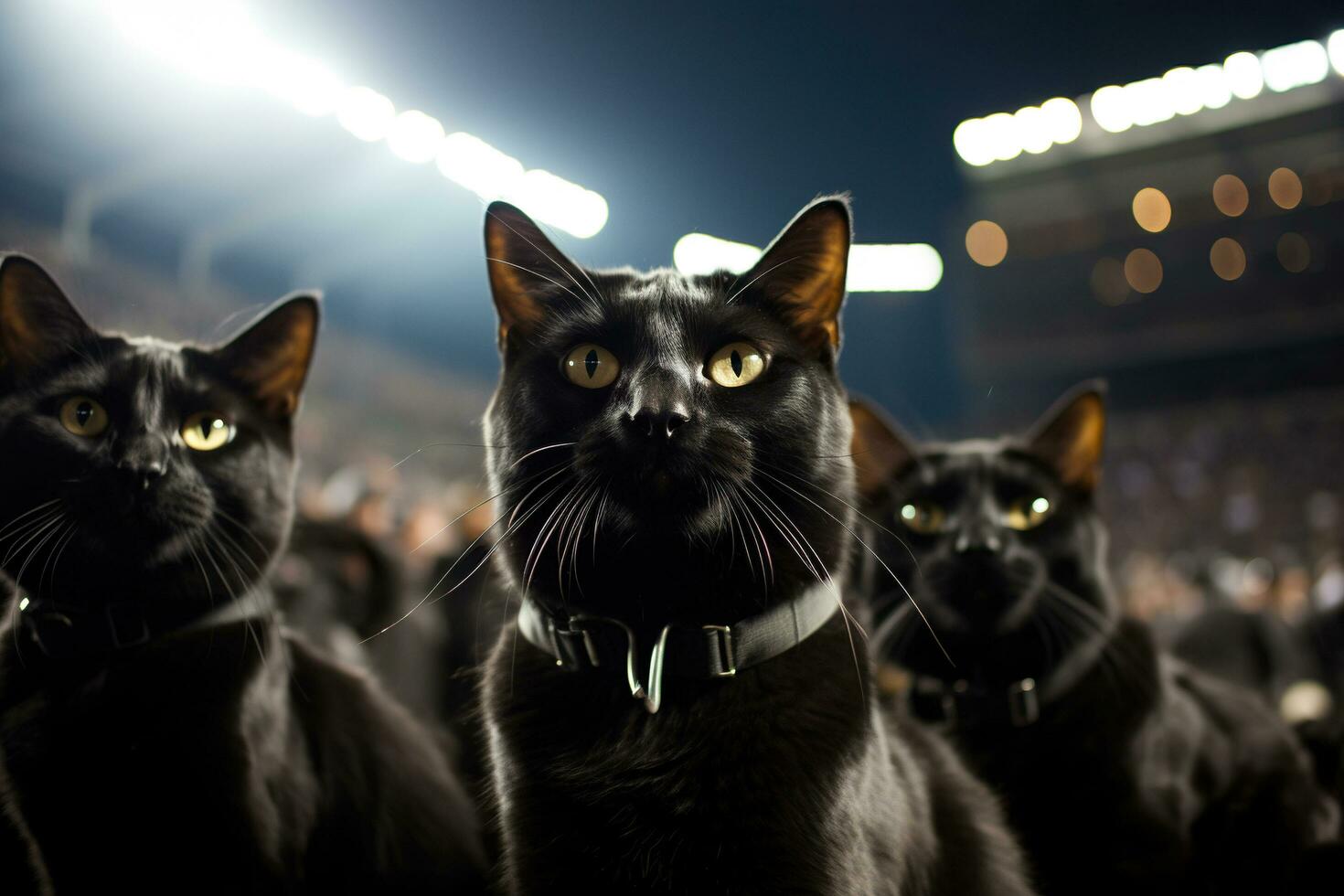 Preto gatos estão futebol fãs às a estádio. Esportes concorrência conceito. gerado de artificial inteligência foto