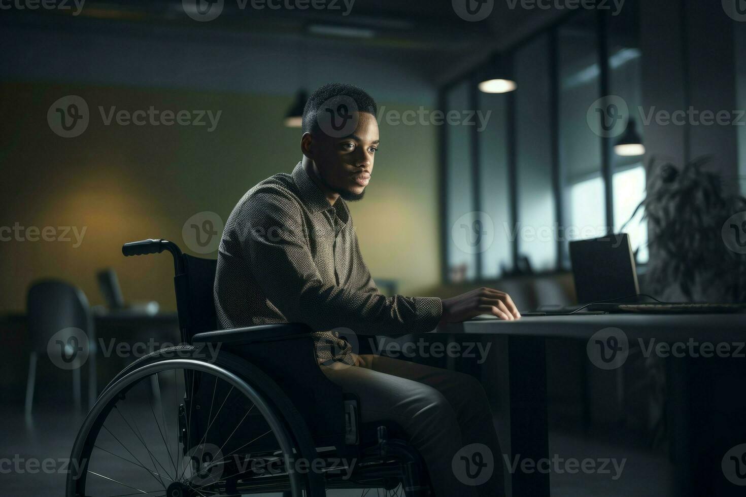 africano jovem homem dentro cadeira de rodas. gerar ai foto