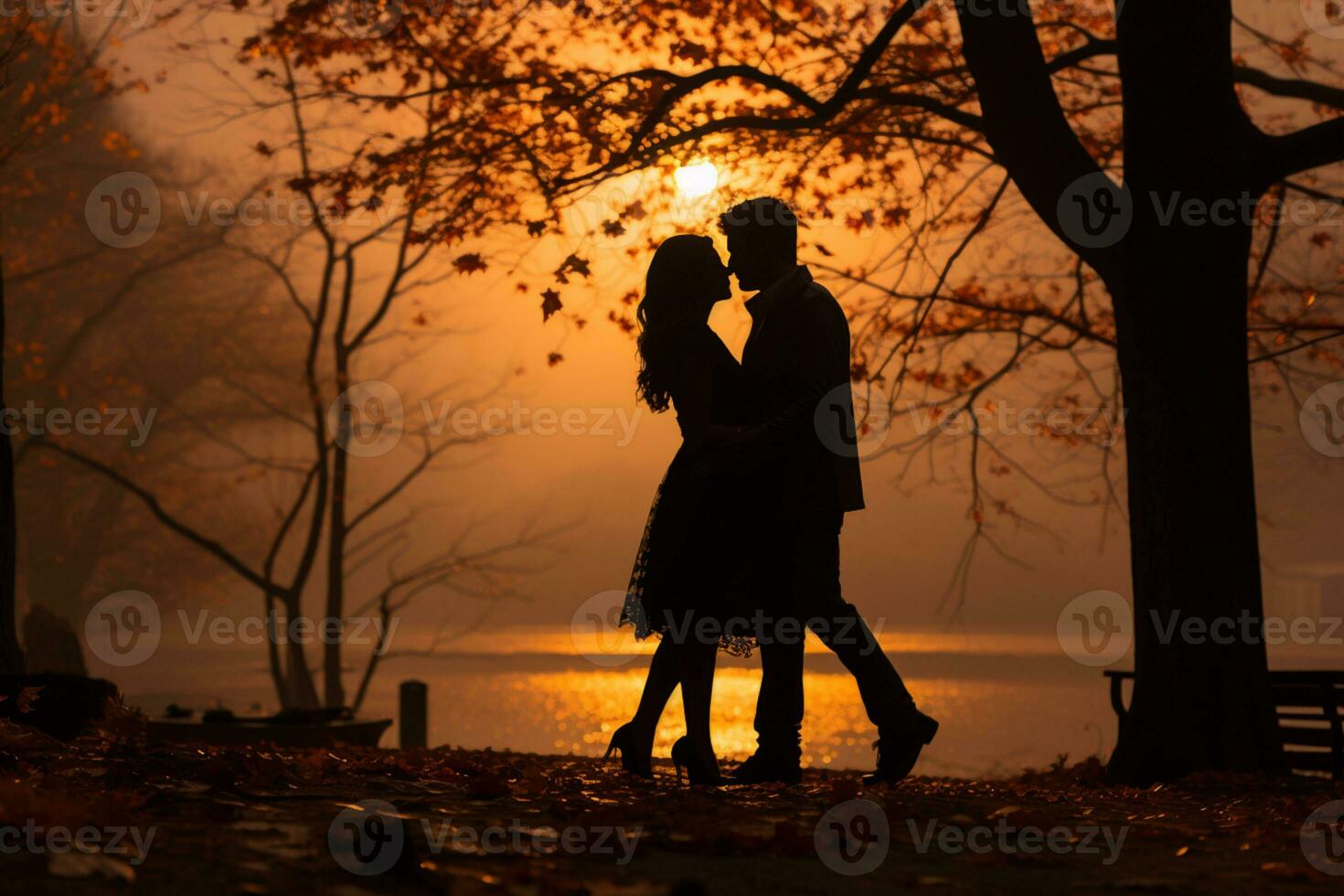 amantes caminhando às uma parque, romance vibrações ai gerado foto