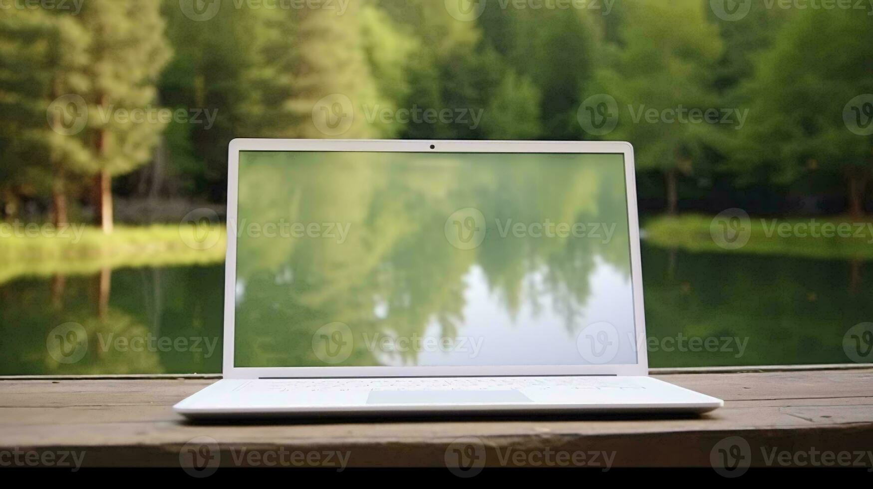 uma computador portátil em uma mesa ai gerado foto