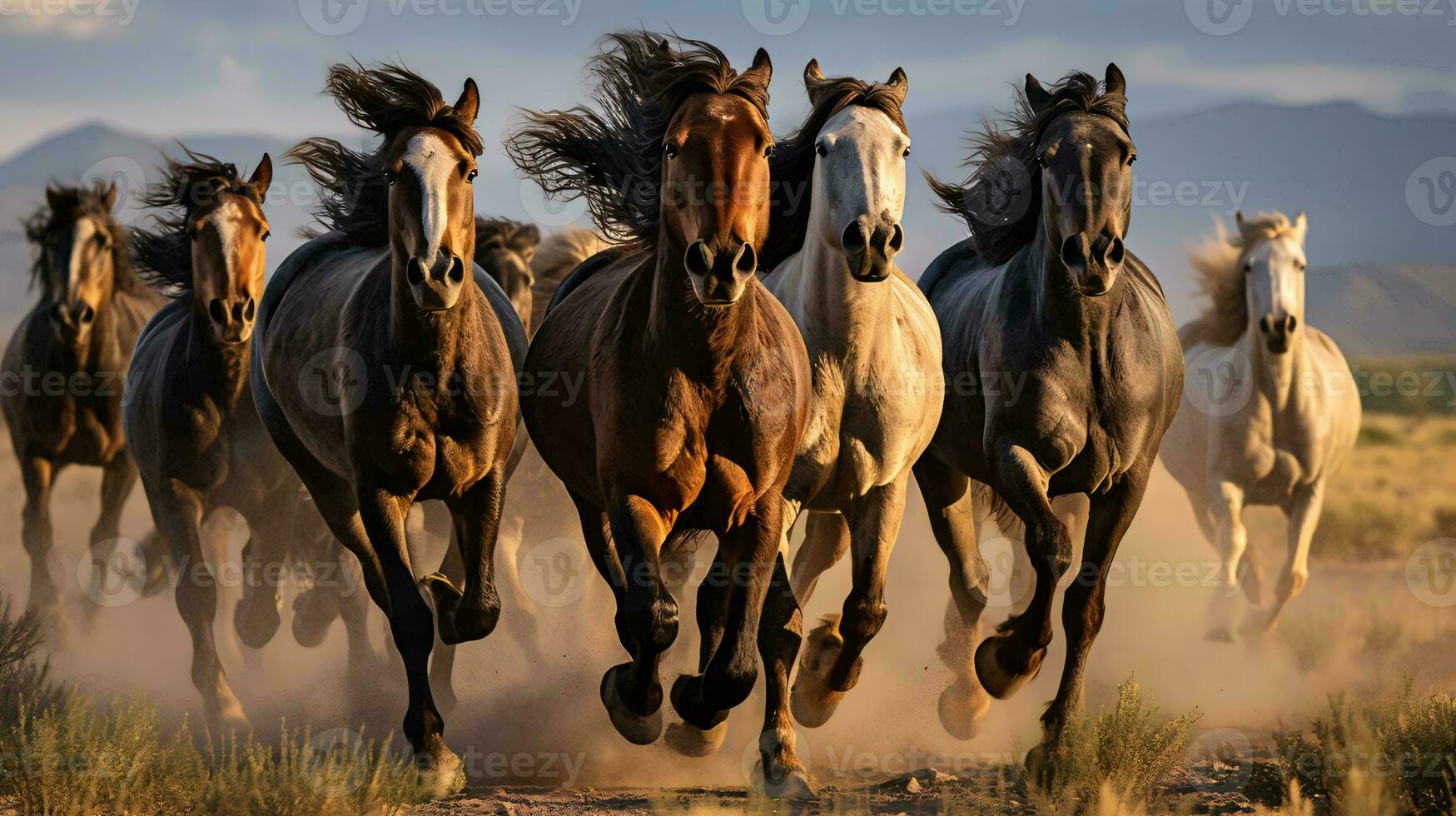 uma grupo do cavalos corrida ai gerado foto