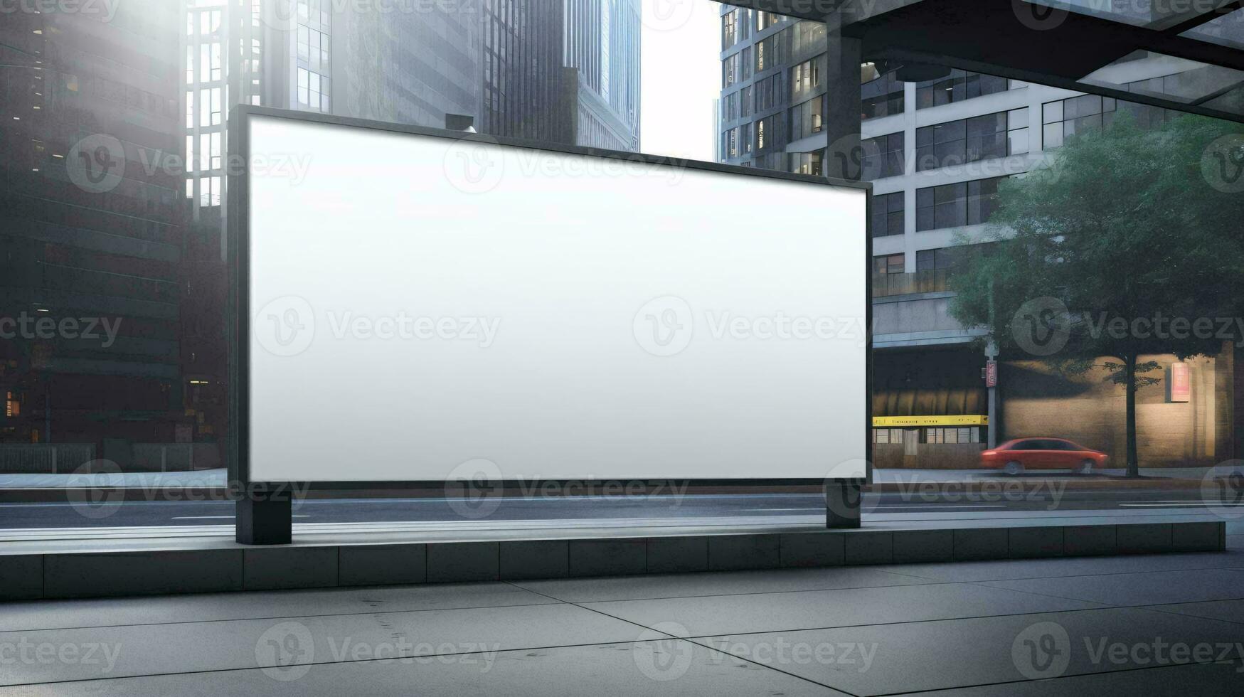 uma ampla branco Painel publicitário dentro frente do uma construção ai gerado foto