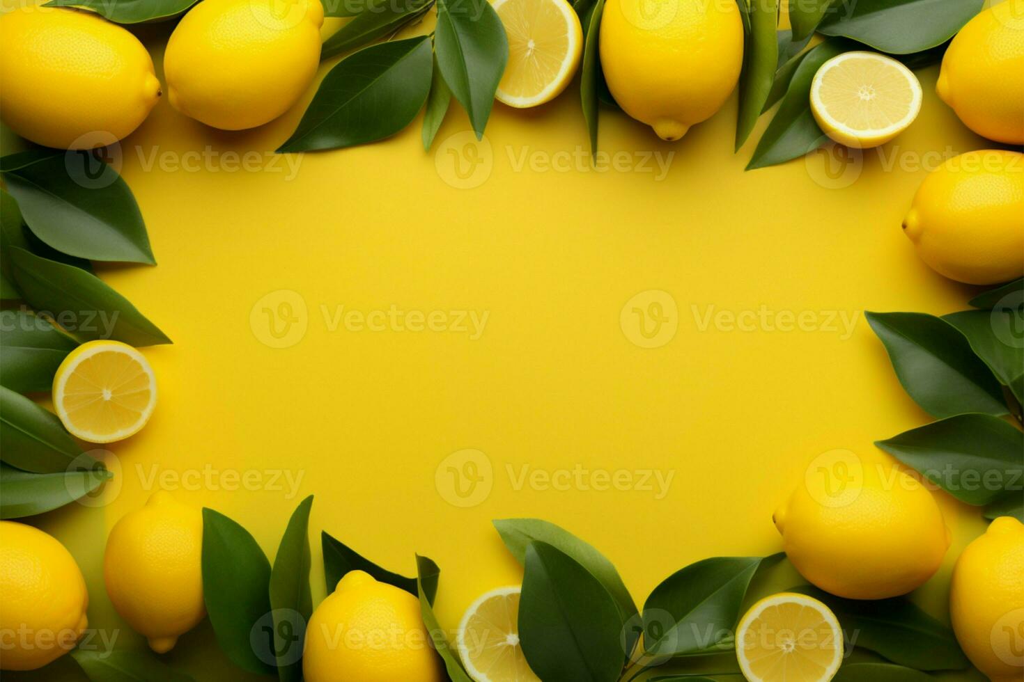 minimalista limão quadro, suave amarelo fosco fundo, e vibrante entusiasmo ai gerado foto