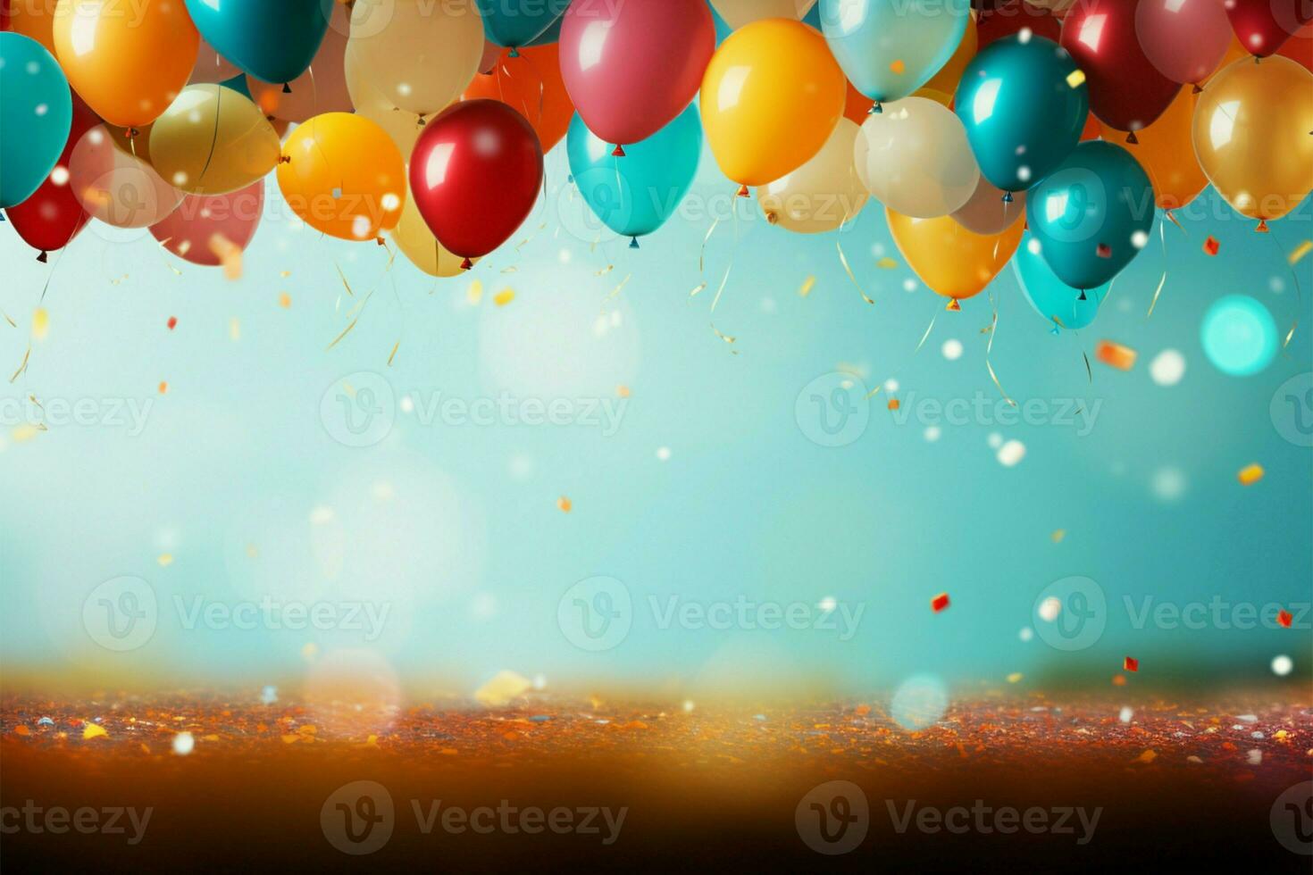 animado balões contra uma texturizado confete fundo dentro brilhante cores ai gerado foto