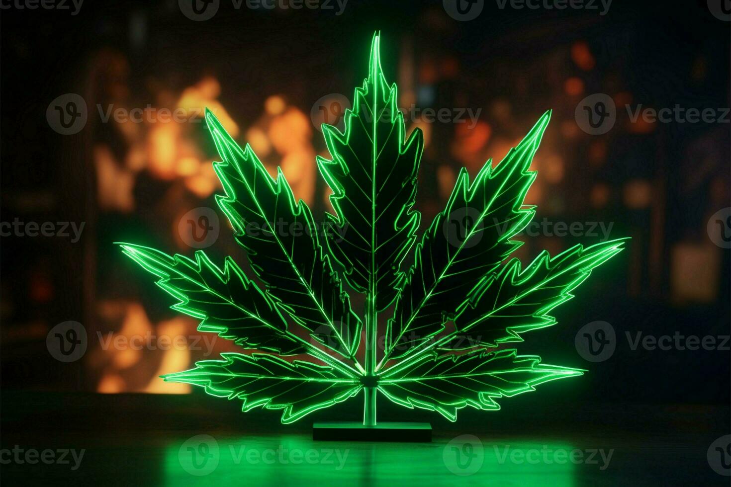 marca identidade pops com uma verde néon cannabis folha logotipo ai gerado foto