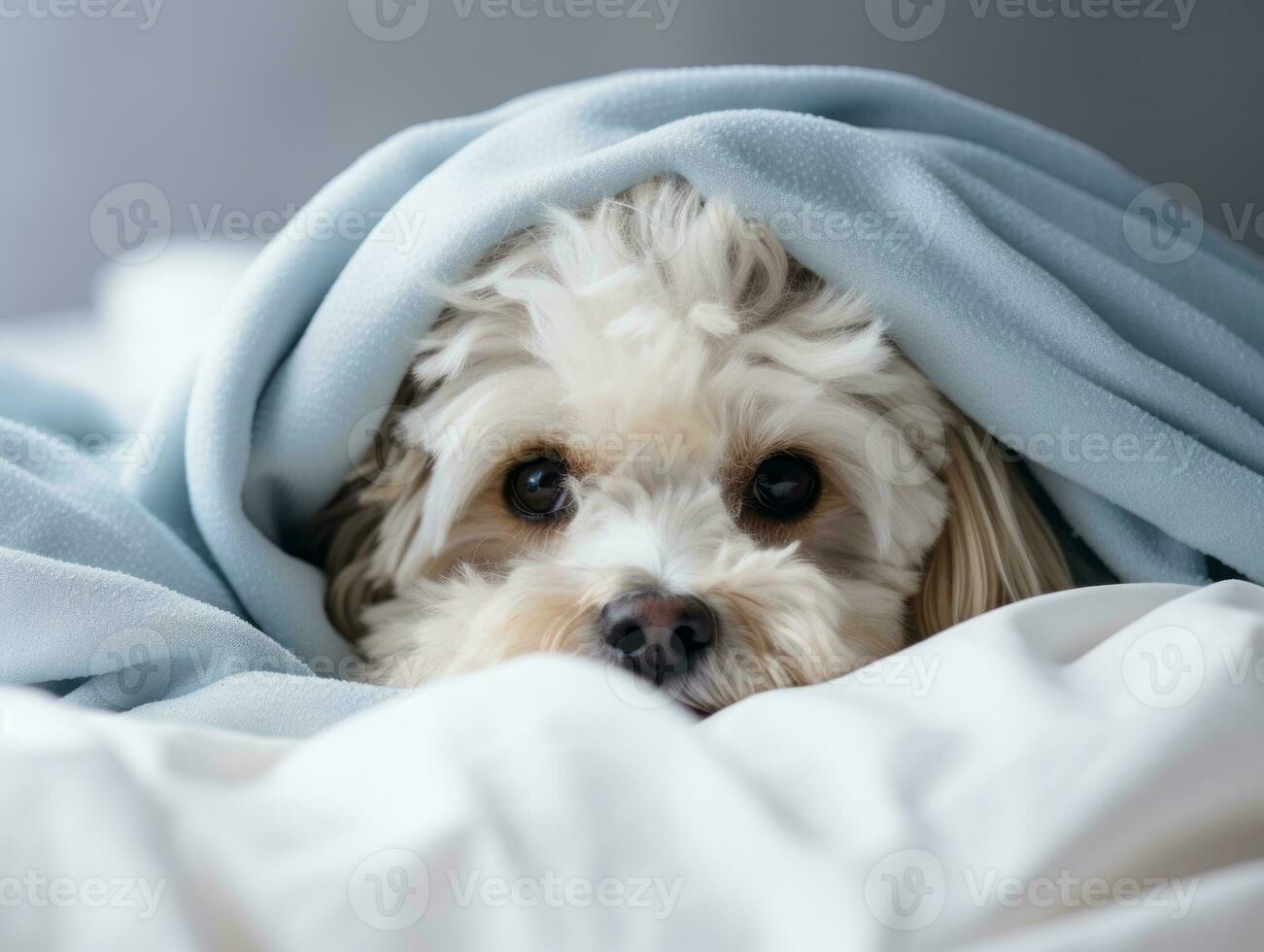 pernicioso cachorro espreitar Fora a partir de uma acolhedor cobertor forte ai generativo foto