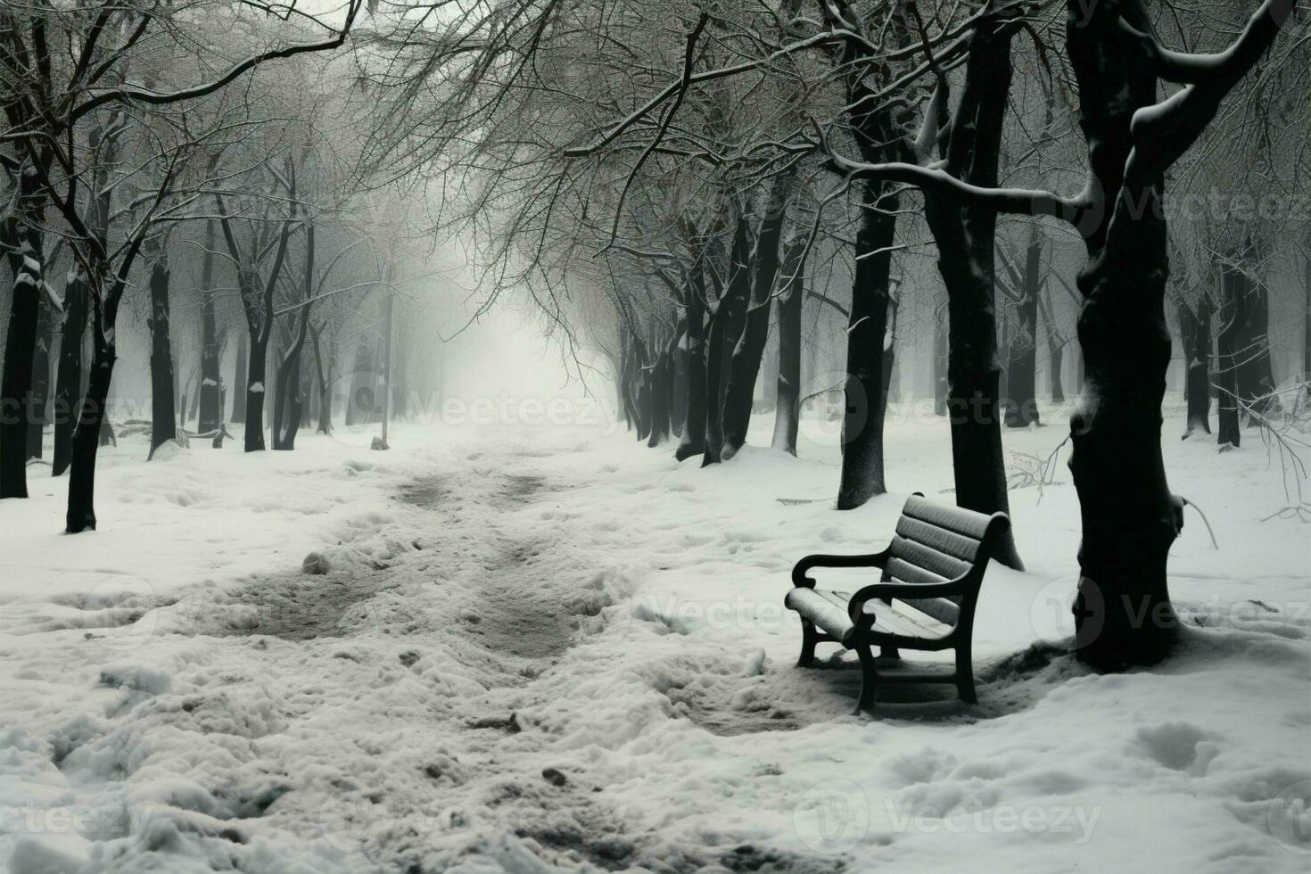 uma assombroso, inverno cena dentro janeiro, Onde árvores lamentar dentro monocromático ai gerado foto