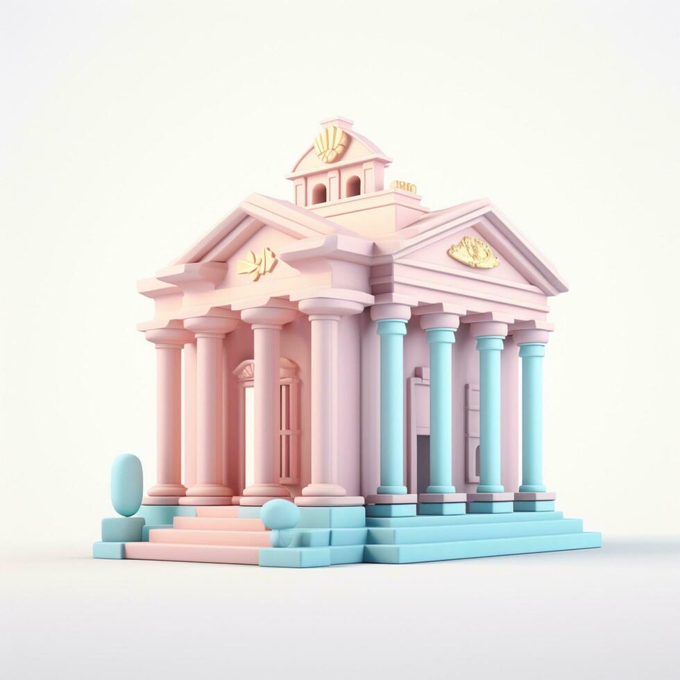 ai geração banco moderno construção Rosa pastel 3d Renderização. financeiro e investimento o negócio conceitos foto