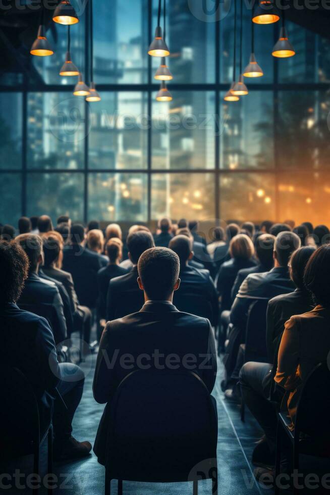 Liderança conferência apresentação diverso público fundo com esvaziar espaço para texto foto