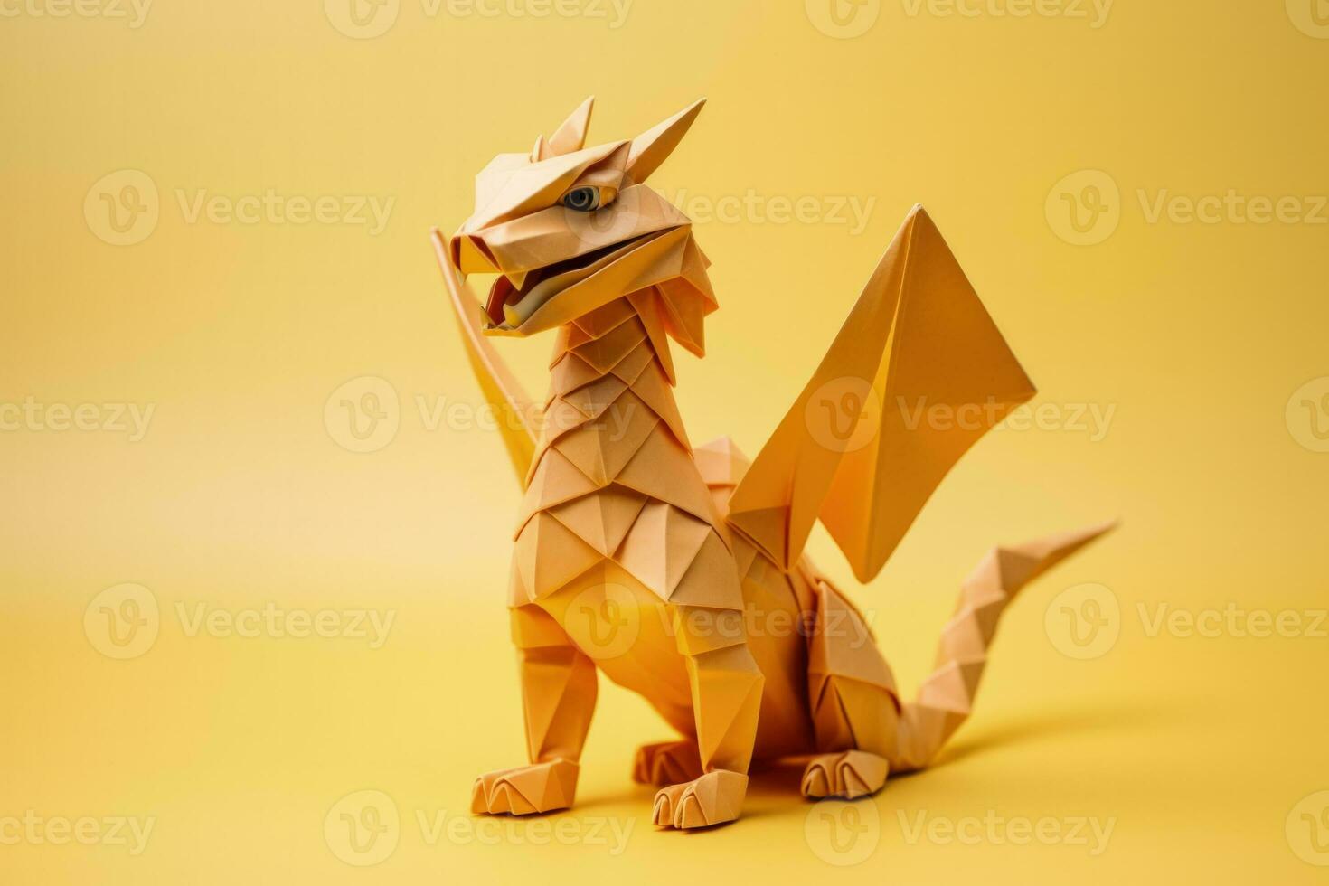 uma belas trabalhada Dragão origami para Novo ano isolado em uma amarelo gradiente fundo foto