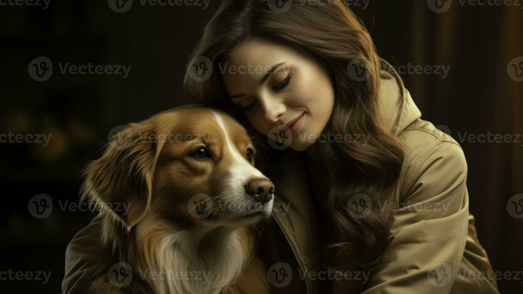 uma terapia cachorro reconfortante uma choroso Individual isolado em uma gradiente fundo foto