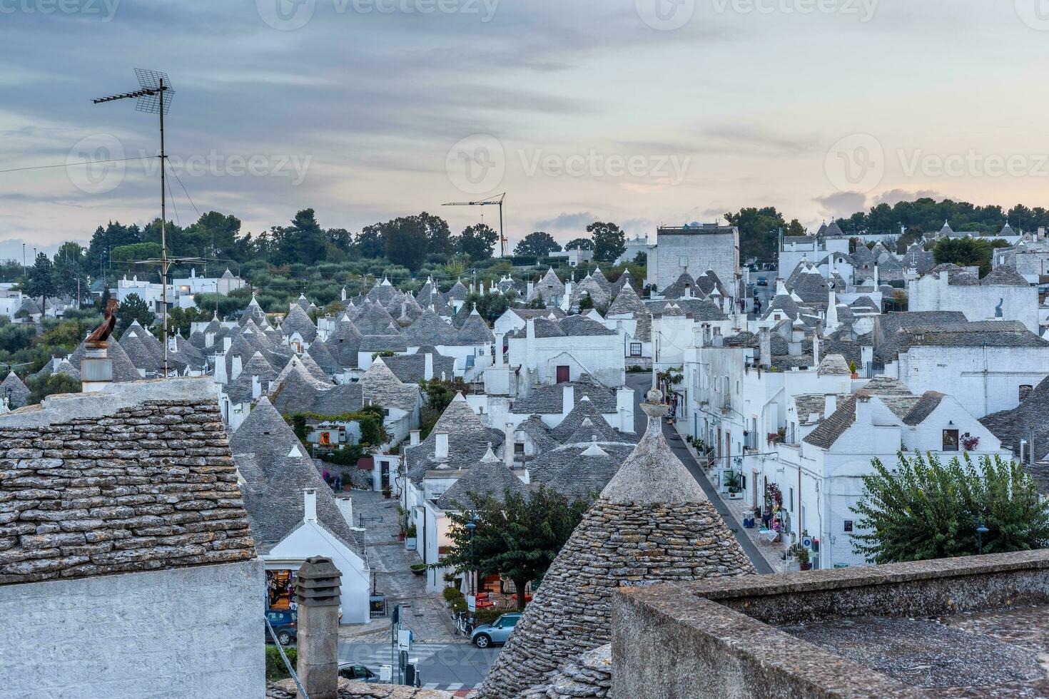 lindo Cidade do alberobello com trulli casas entre verde plantas e flores, Puglia região, sulista Itália. foto