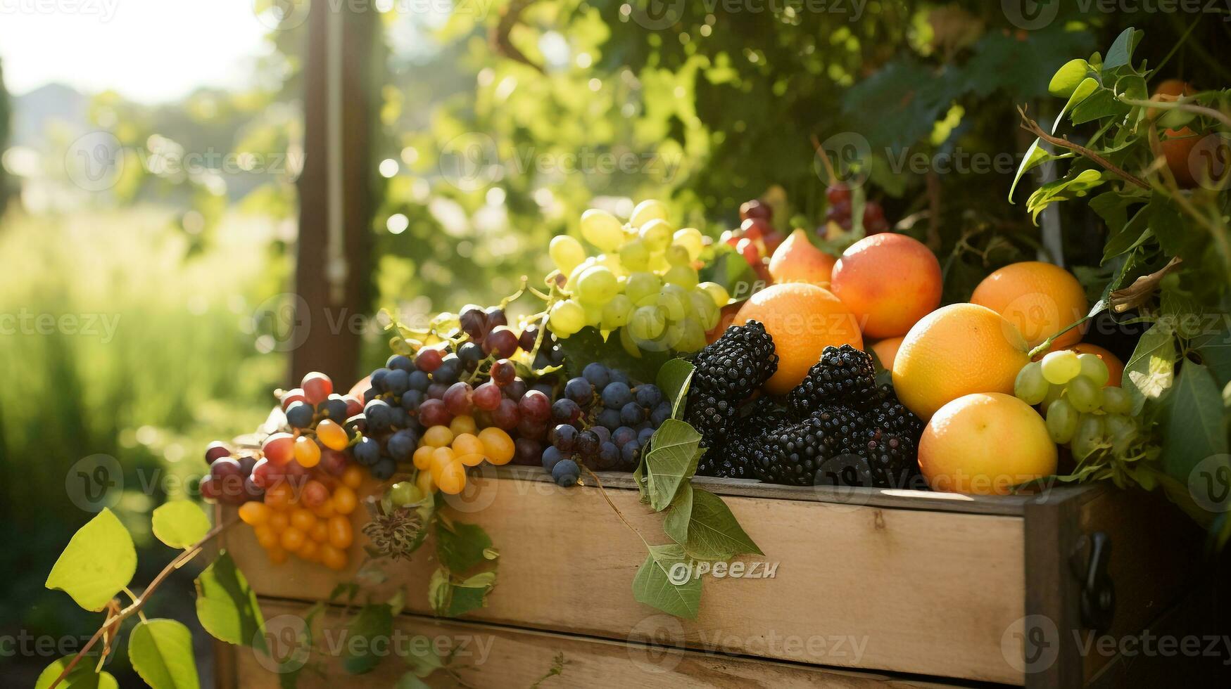 recentemente escolhido champanhe fruta a partir de jardim colocada dentro a caixas. generativo ai foto