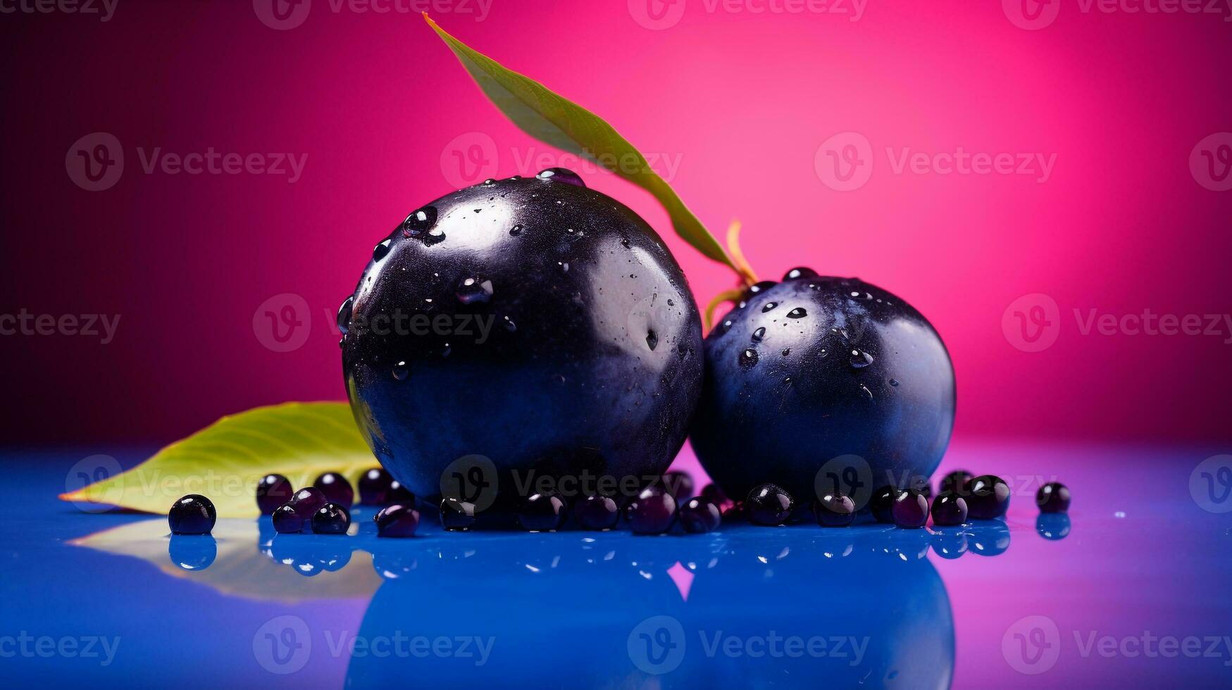 foto do Açaí baga fruta metade contra uma colorida abstrato fundo. generativo ai