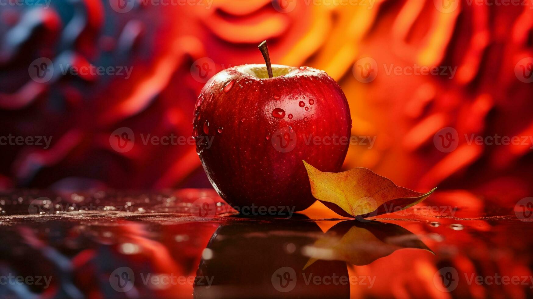 foto do mabolo veludo maçã fruta metade contra uma colorida abstrato fundo. generativo ai
