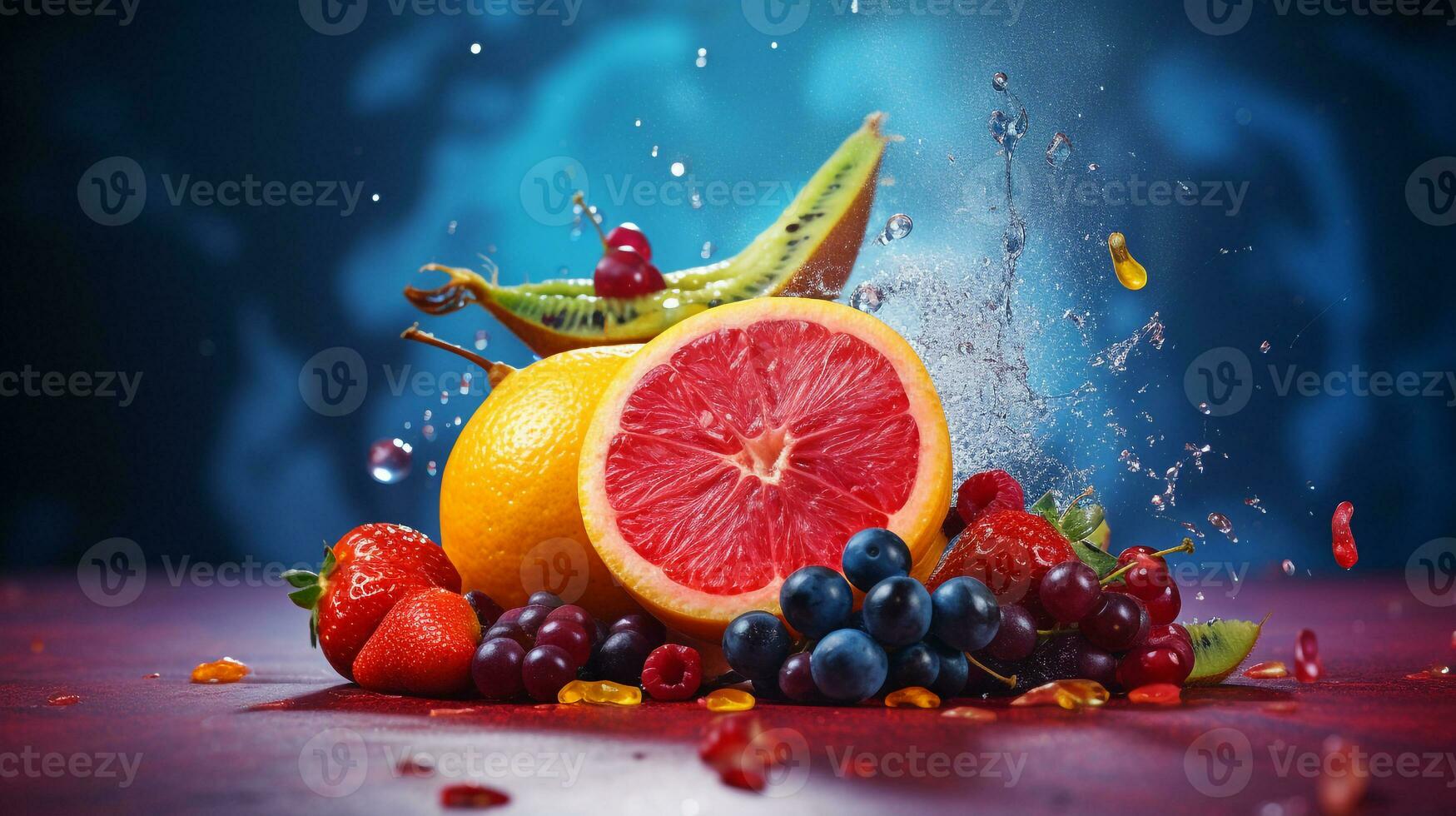 foto do nam nome fruta metade contra uma colorida abstrato fundo. generativo ai