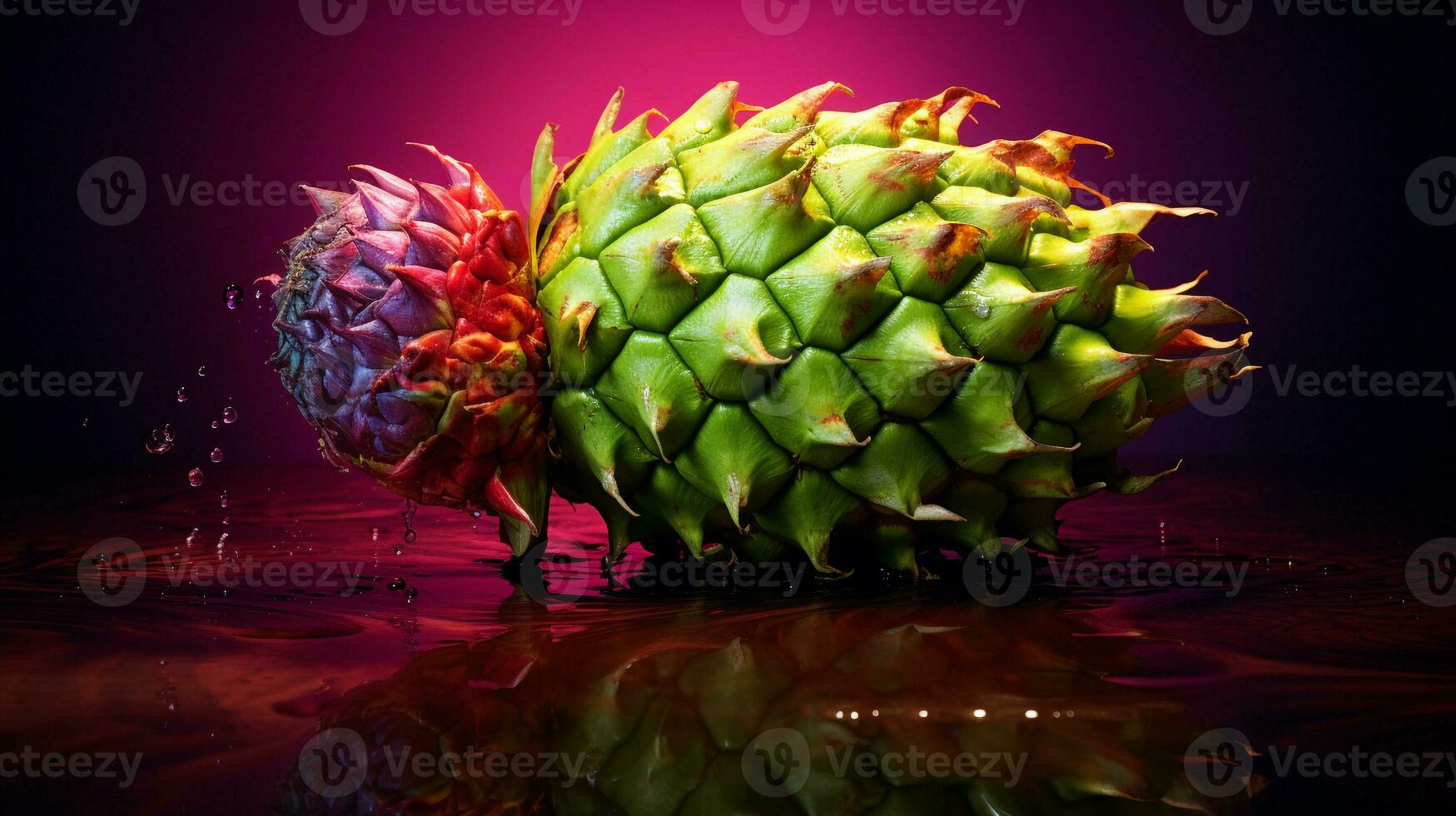 foto do guanabana fruta metade contra uma colorida abstrato fundo. generativo ai