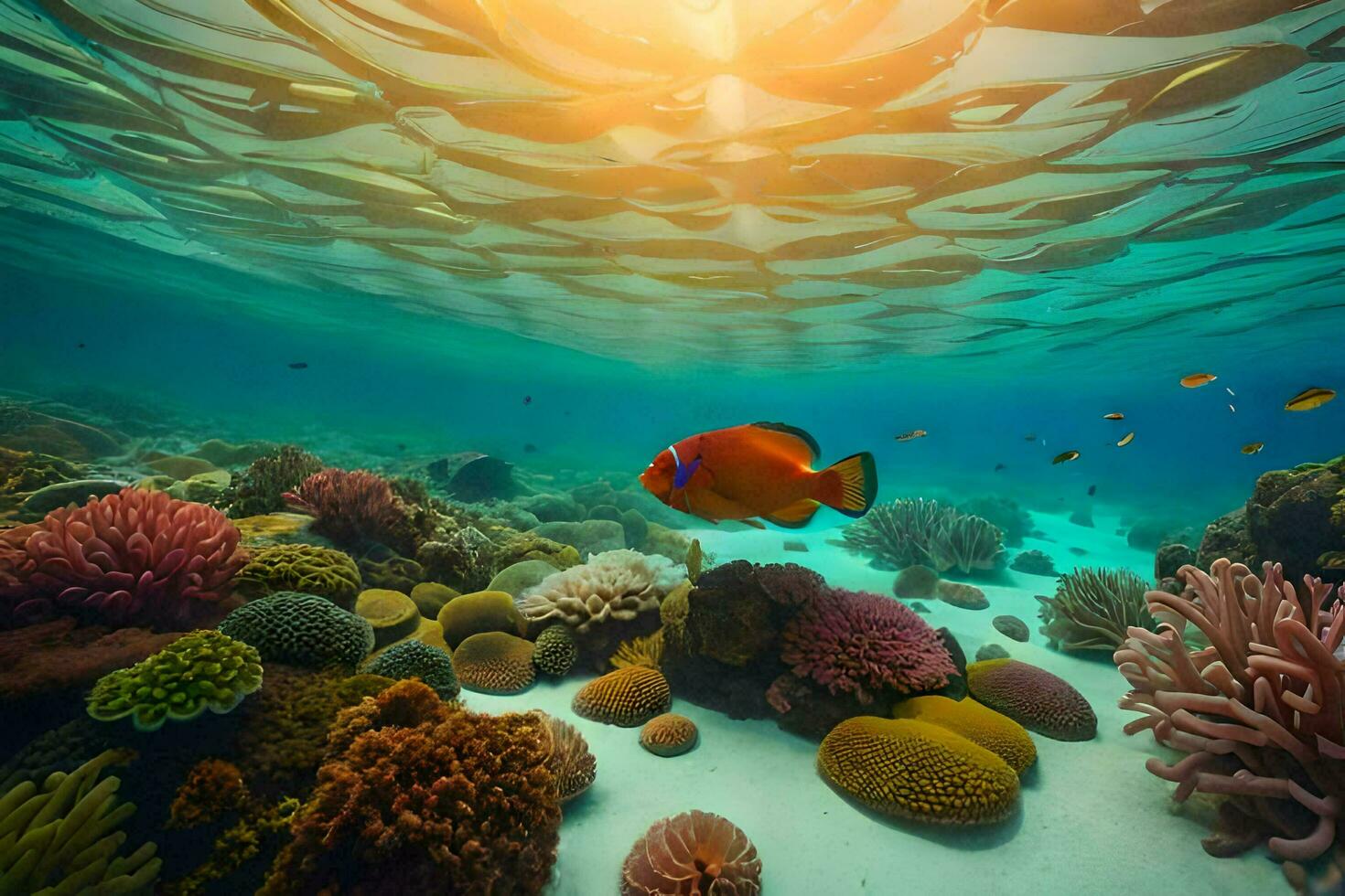 uma coral recife com peixe e corais. gerado por IA foto