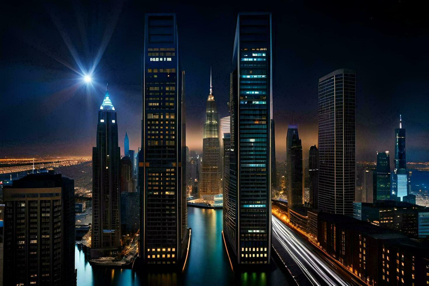 a cidade do dubai às noite. gerado por IA foto