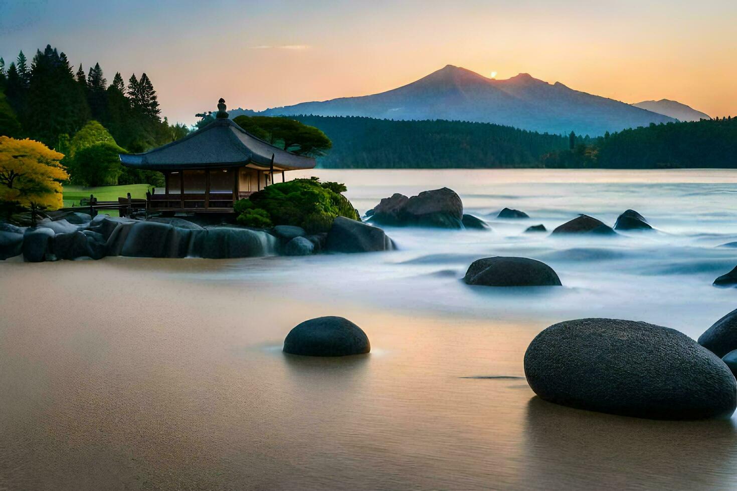 a japonês têmpora em a de praia. gerado por IA foto