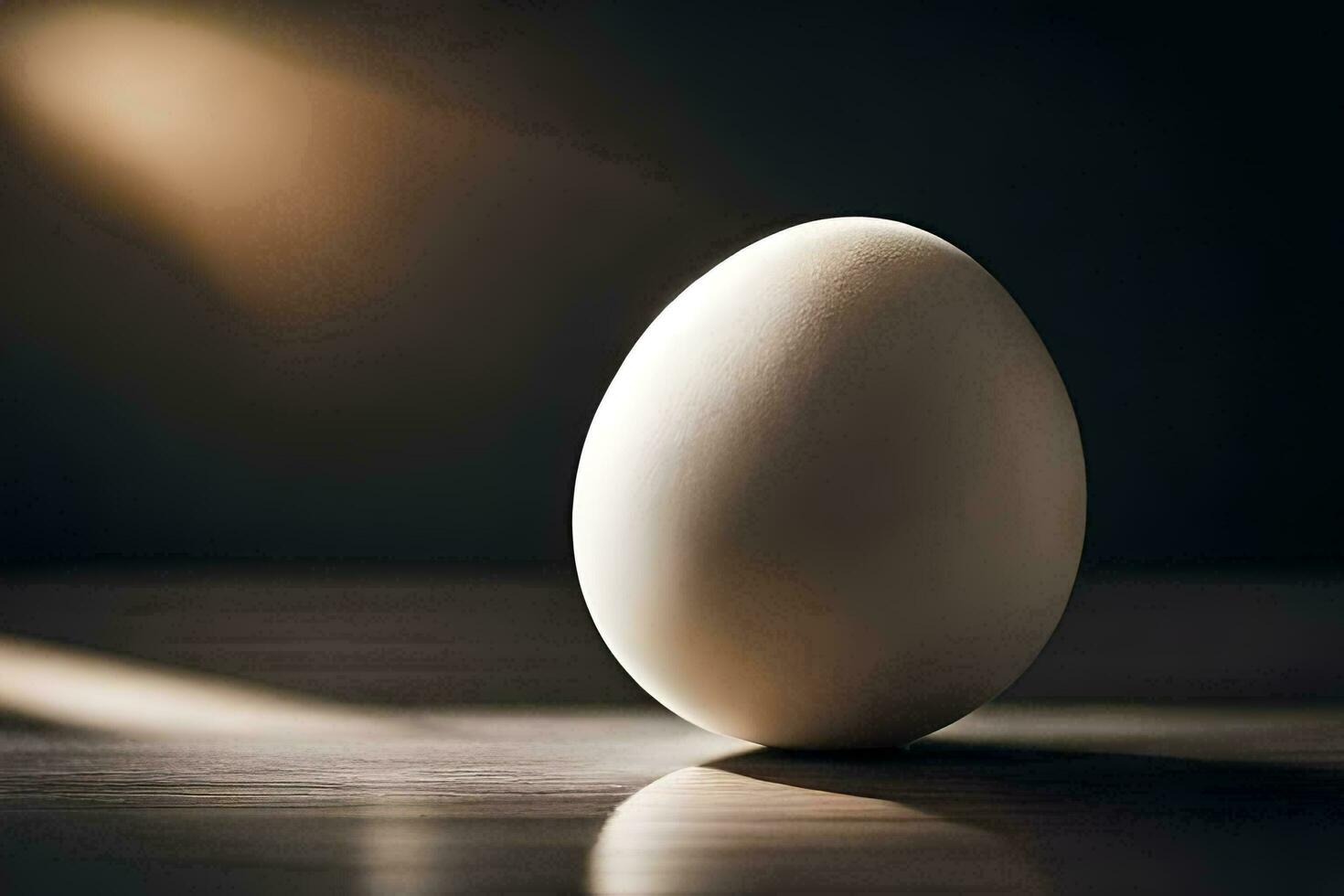 a ovo sentado em uma mesa com uma luz brilhando em isto. gerado por IA foto