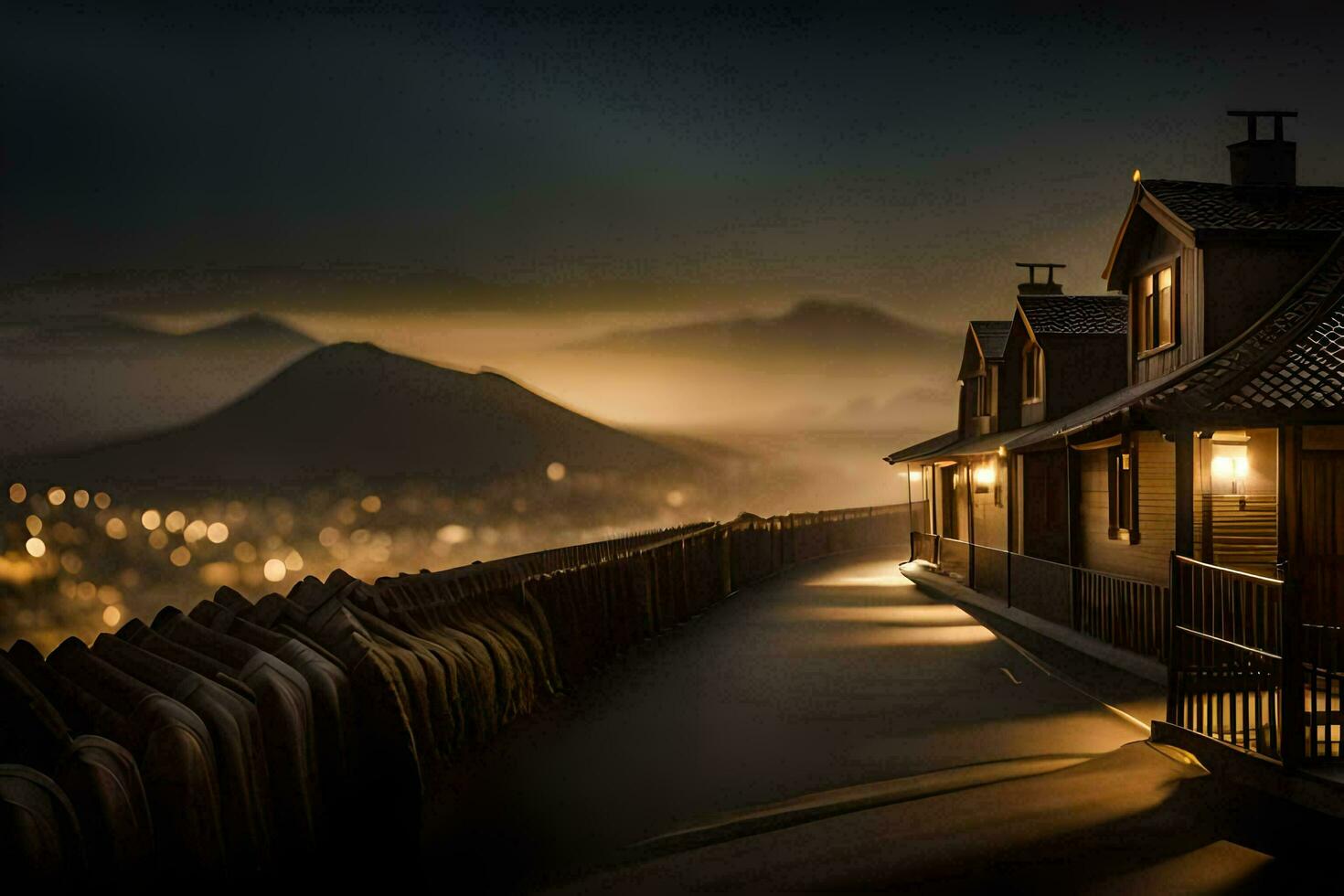 uma grandes exposição fotografia do uma casa dentro a névoa. gerado por IA foto