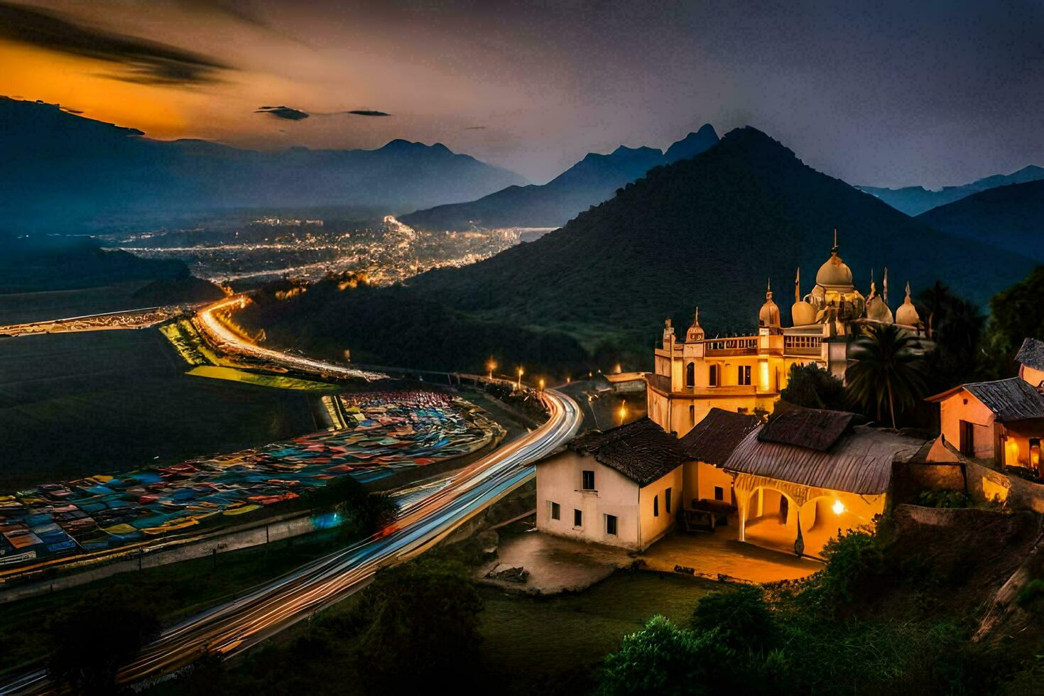 a cidade do Vietnã às noite. gerado por IA foto