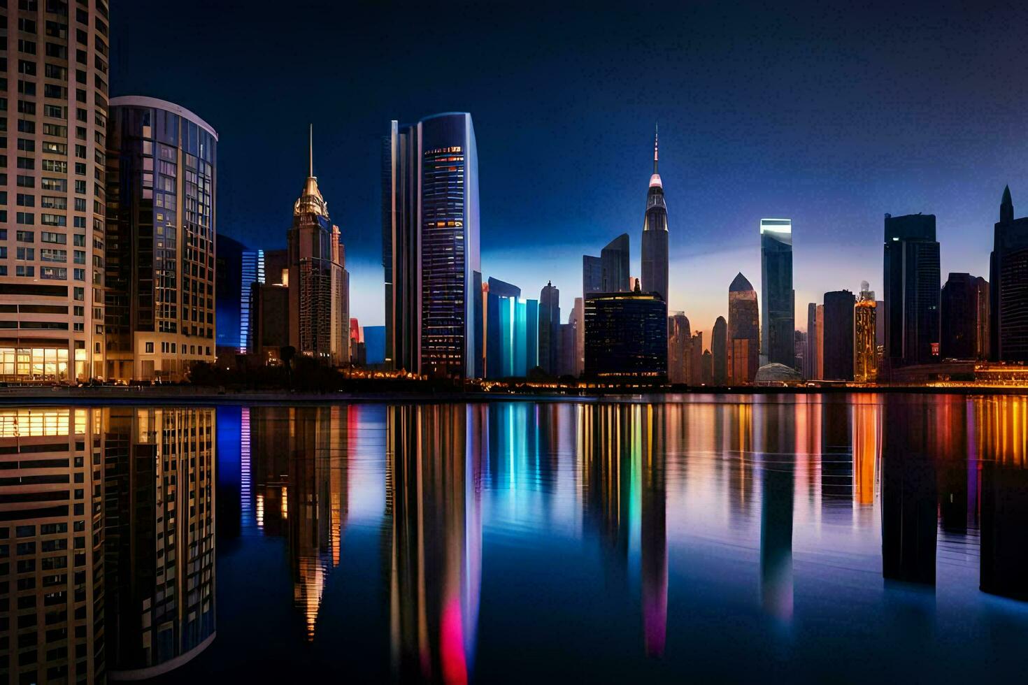 a cidade Horizonte às noite dentro dubai. gerado por IA foto