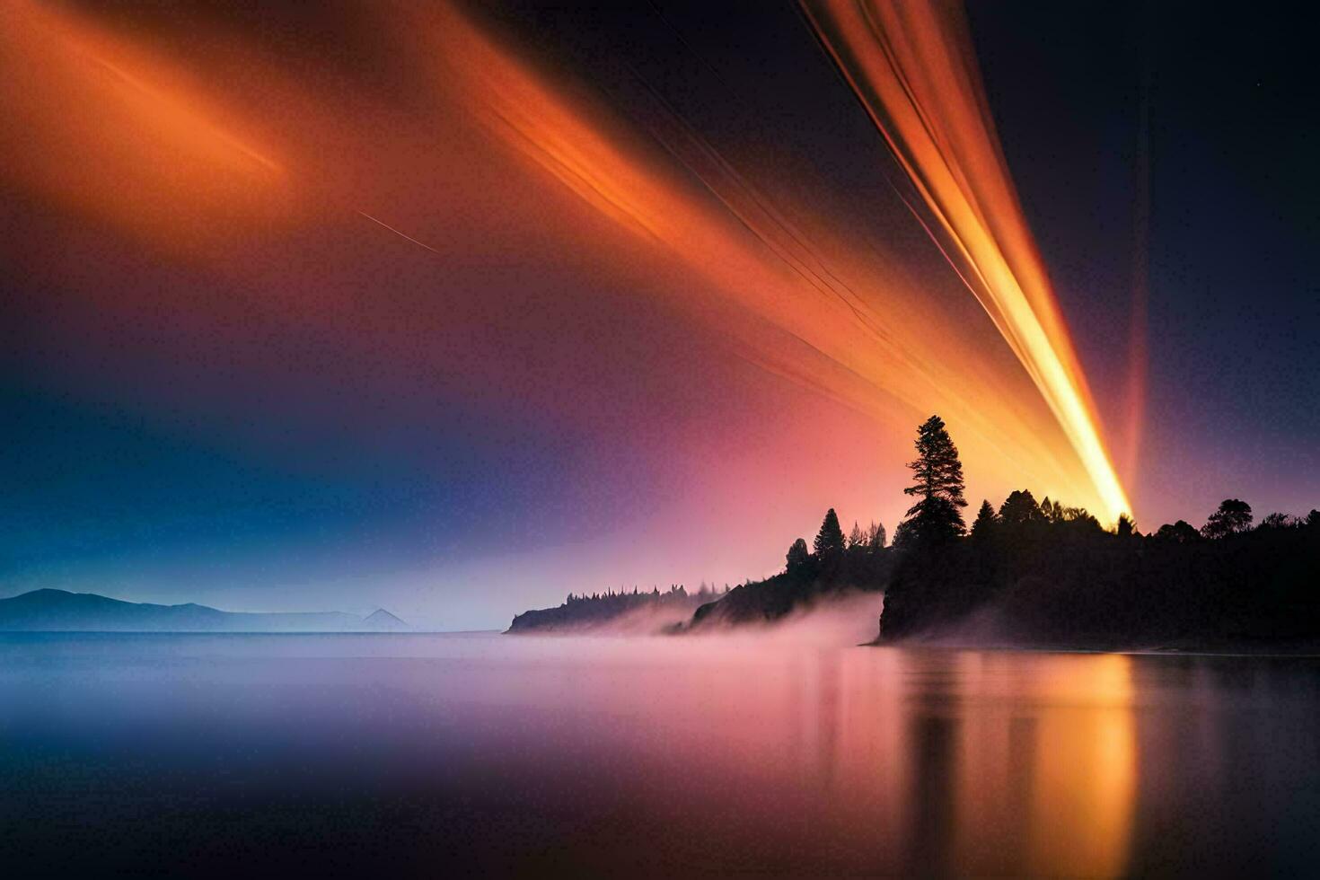 uma grandes exposição fotografia do uma brilhante luz dentro a céu. gerado por IA foto