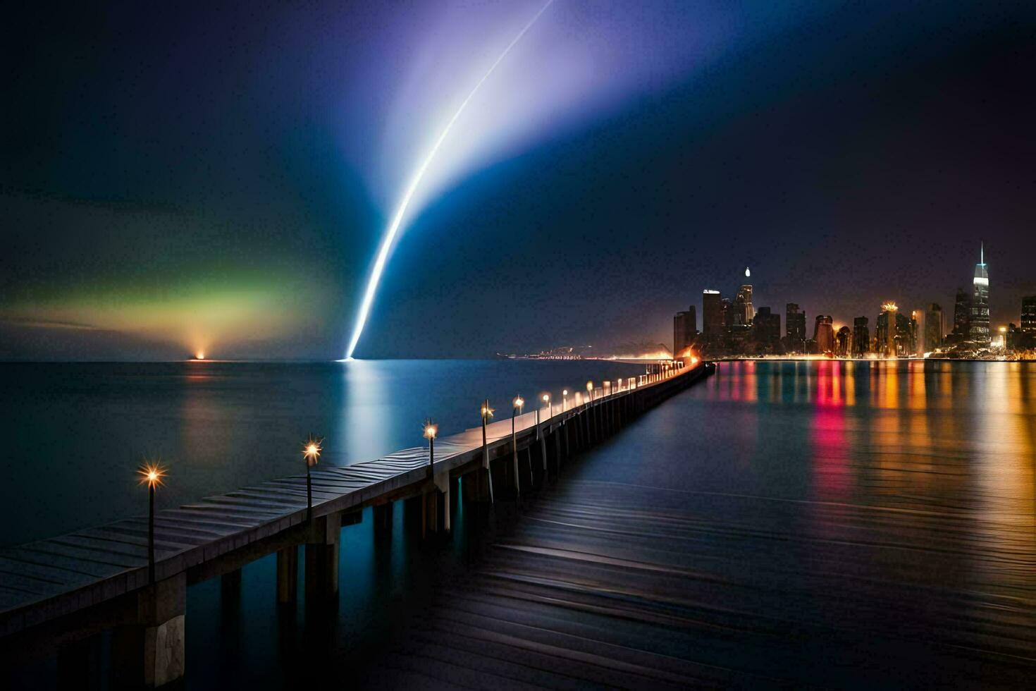 a aurora boreal sobre a cidade do Chicago. gerado por IA foto