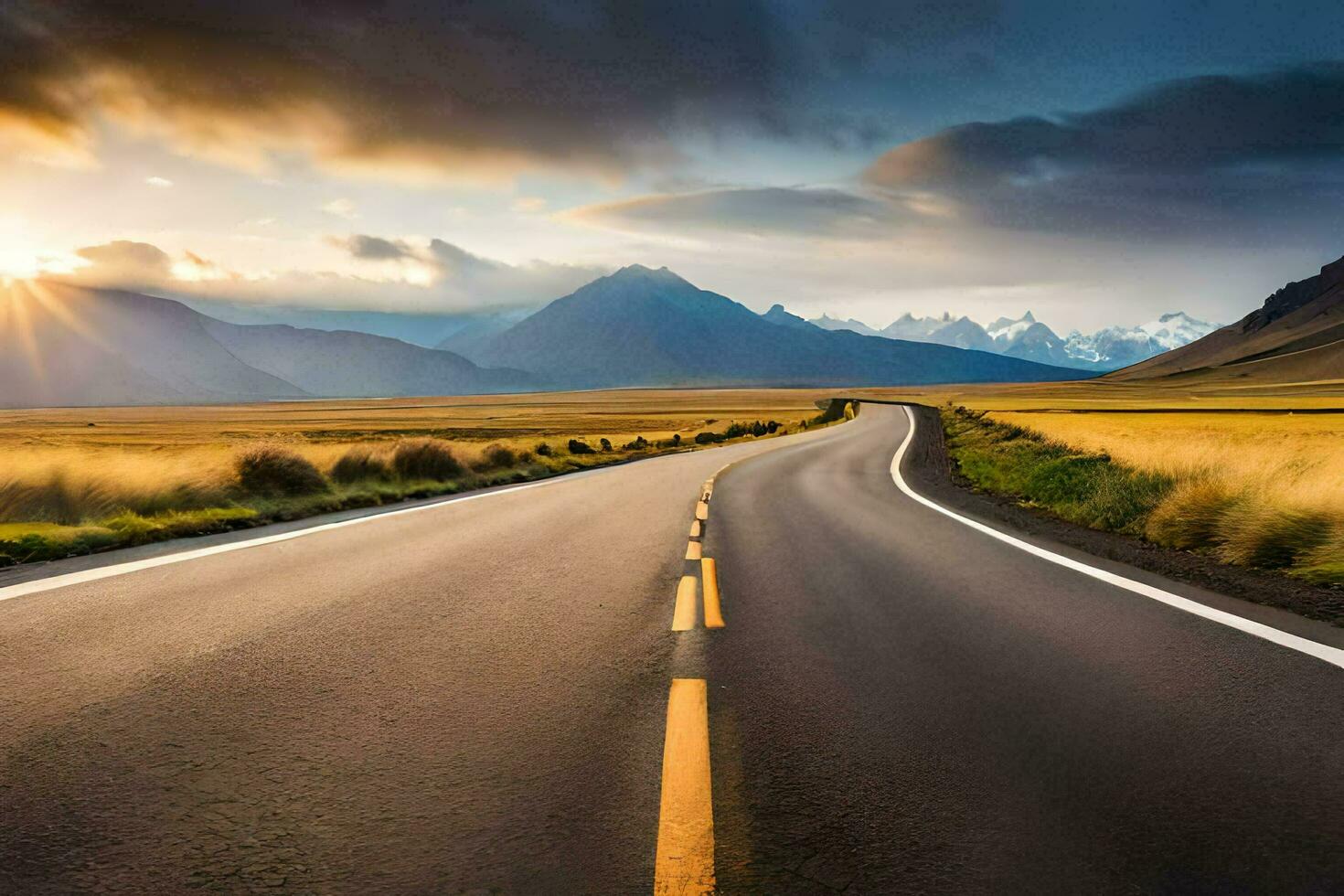 a estrada para a montanhas. gerado por IA foto