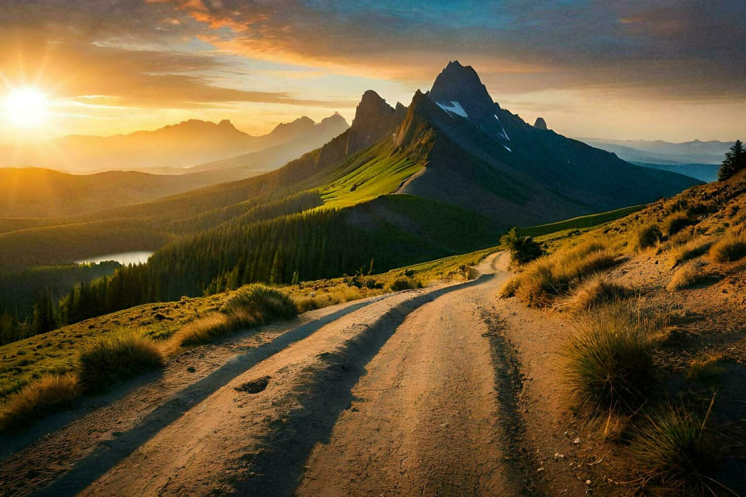 a estrada para a montanhas. gerado por IA foto