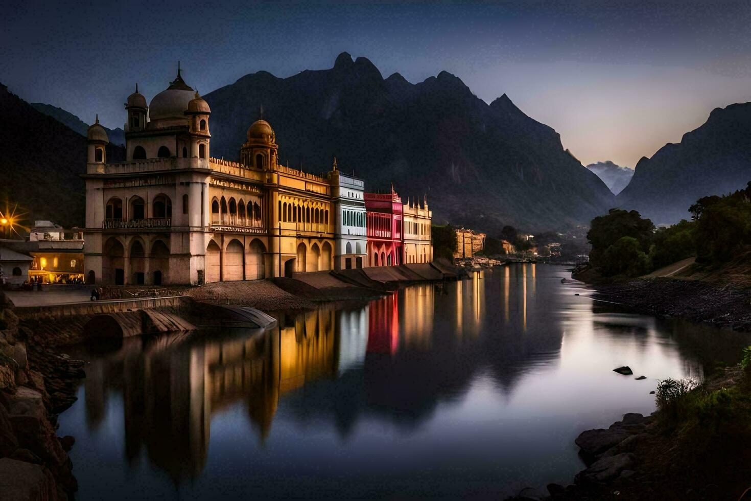 a cidade do rishikesh, Índia. gerado por IA foto