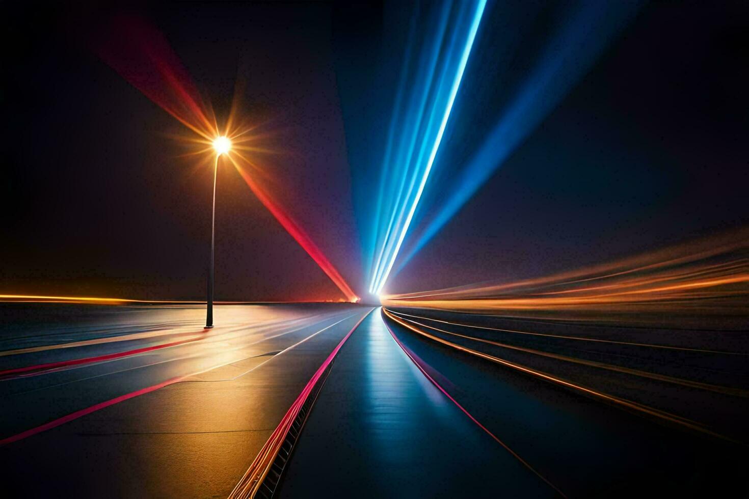 uma grandes exposição fotografia do uma rua luz às noite. gerado por IA foto