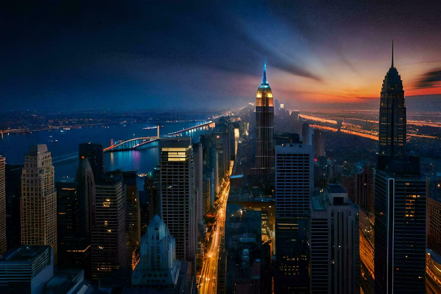 a cidade Horizonte às noite com uma grandes exposição. gerado por IA foto