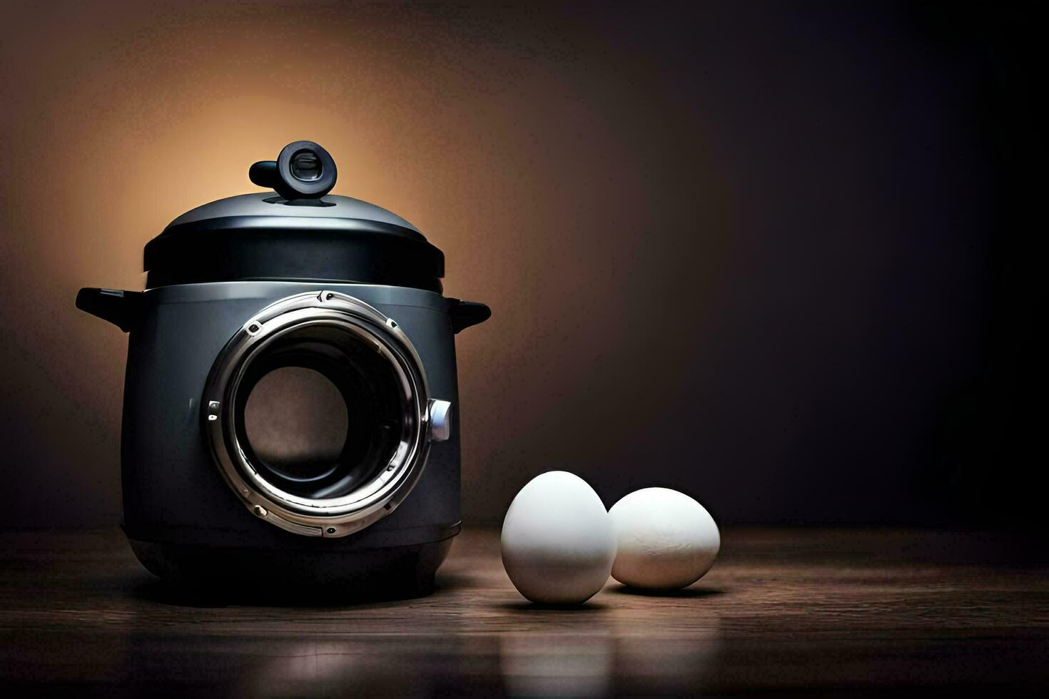 a velho fogão com dois ovos em uma mesa. gerado por IA foto