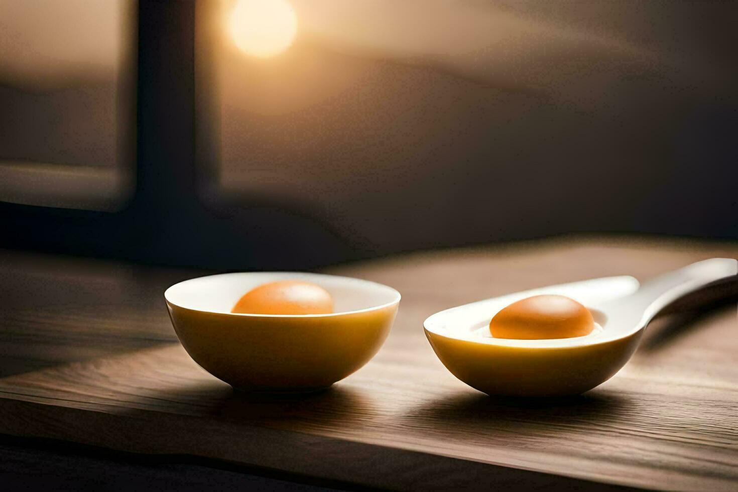 dois ovos dentro uma tigela em uma mesa. gerado por IA foto