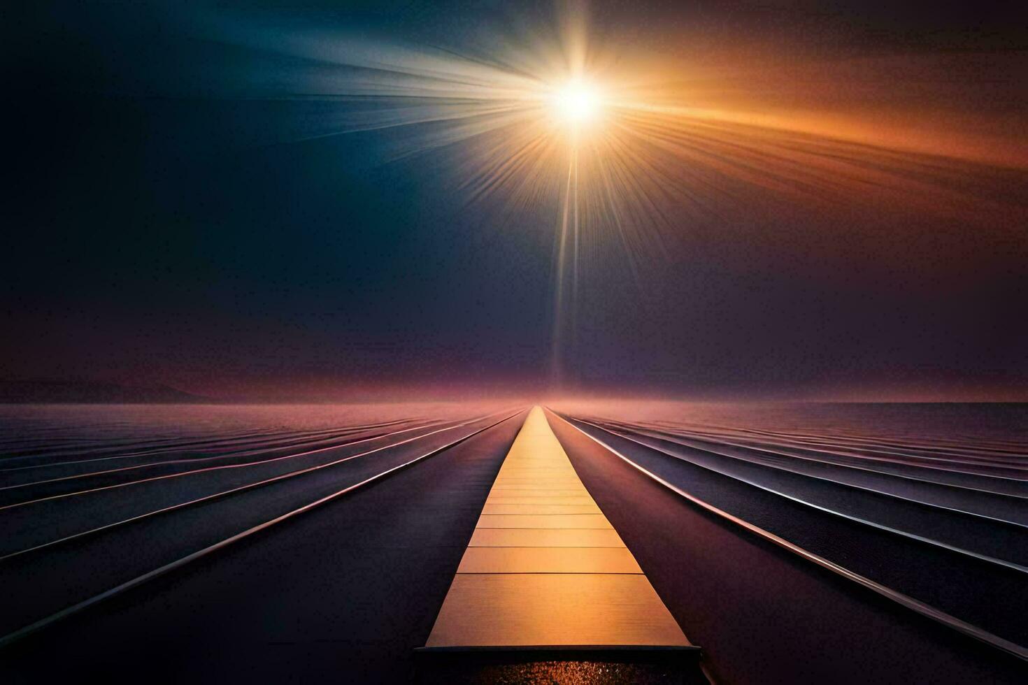 uma grandes estrada conduzindo para a Sol. gerado por IA foto