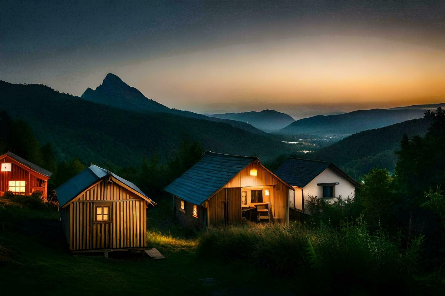 foto papel de parede a céu, montanhas, casa, a montanhas, a céu, a montanhas, o. gerado por IA