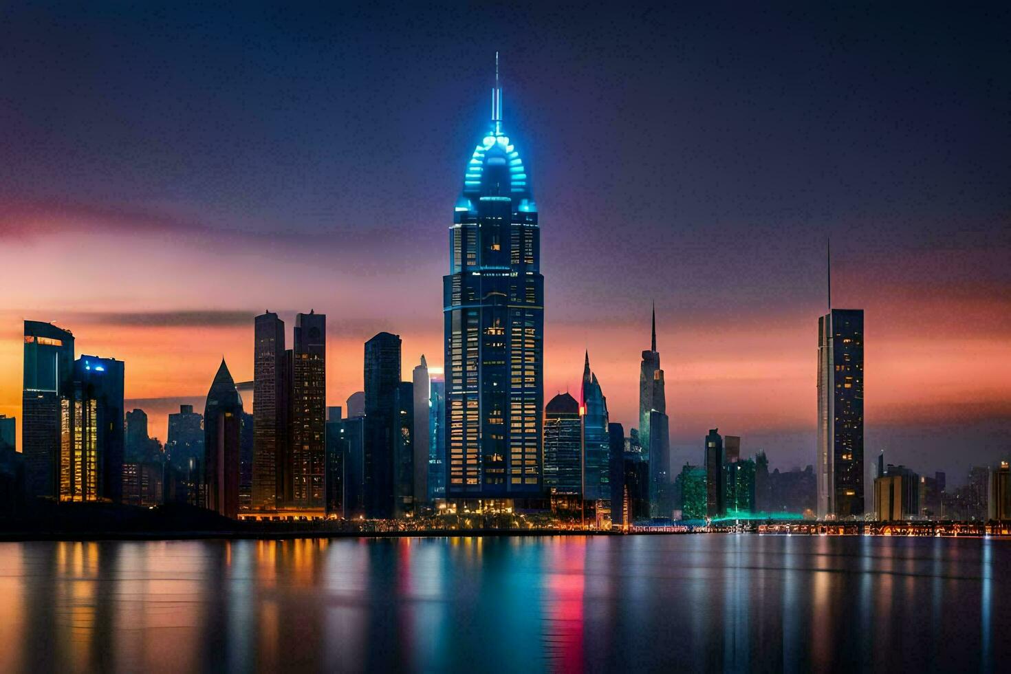 a cidade Horizonte às noite dentro dubai. gerado por IA foto