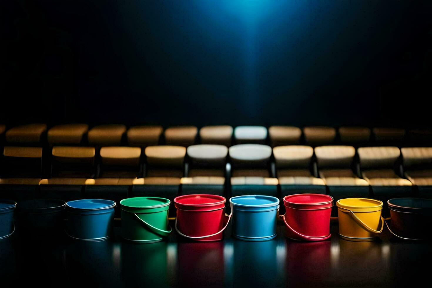 colorida baldes em uma piano. gerado por IA foto