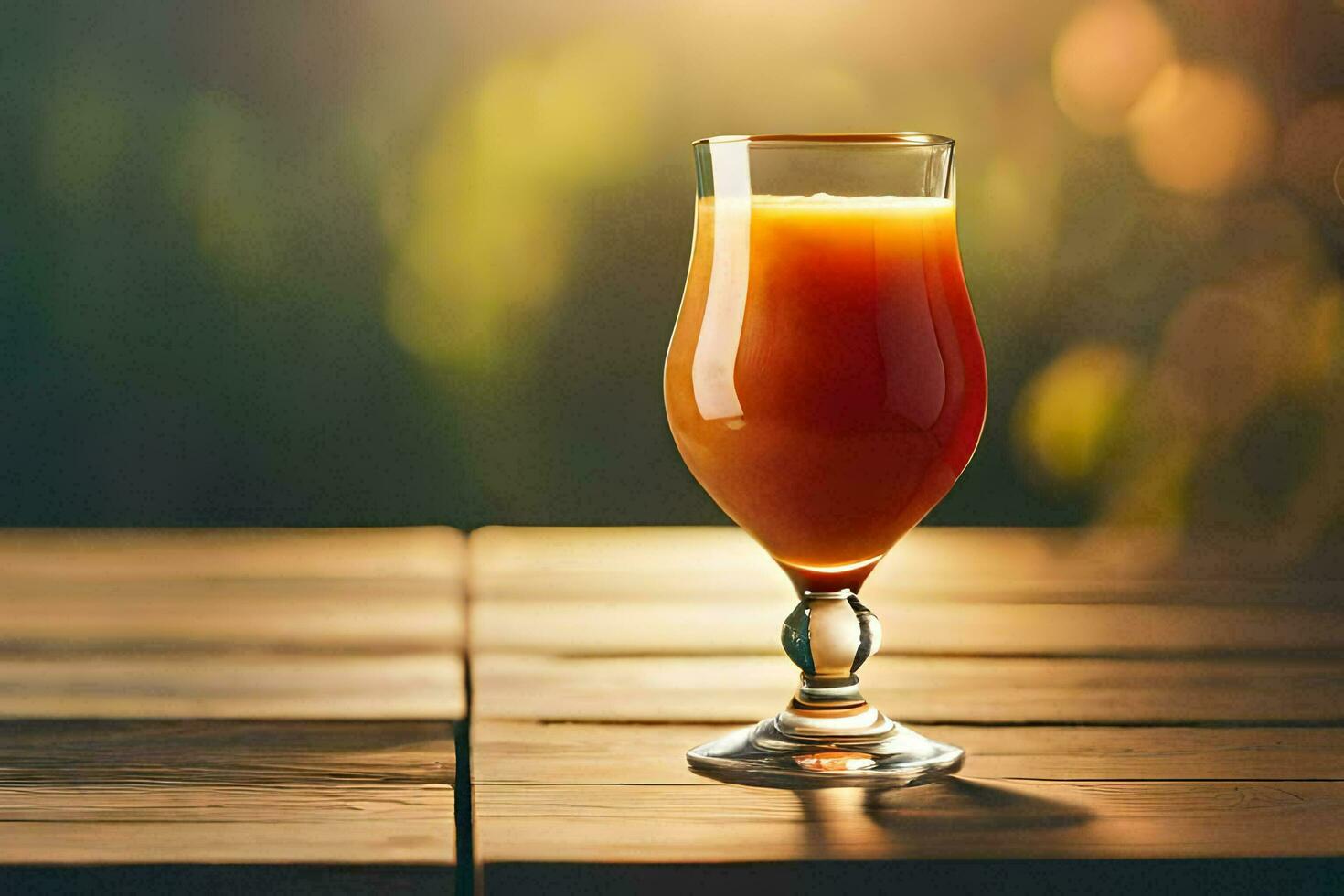 uma vidro do laranja suco em uma de madeira mesa. gerado por IA foto