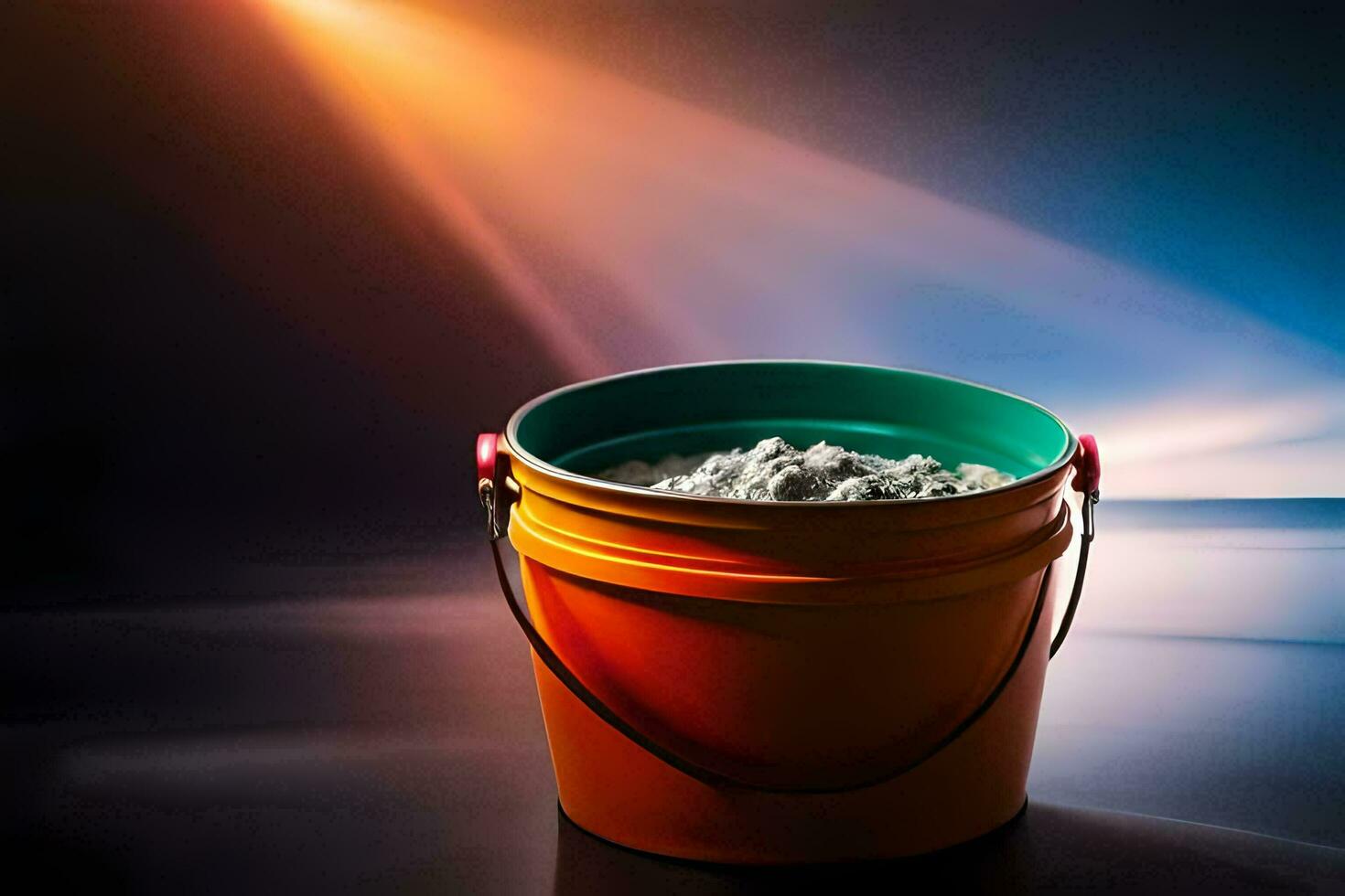 uma balde do cimento em uma mesa. gerado por IA foto