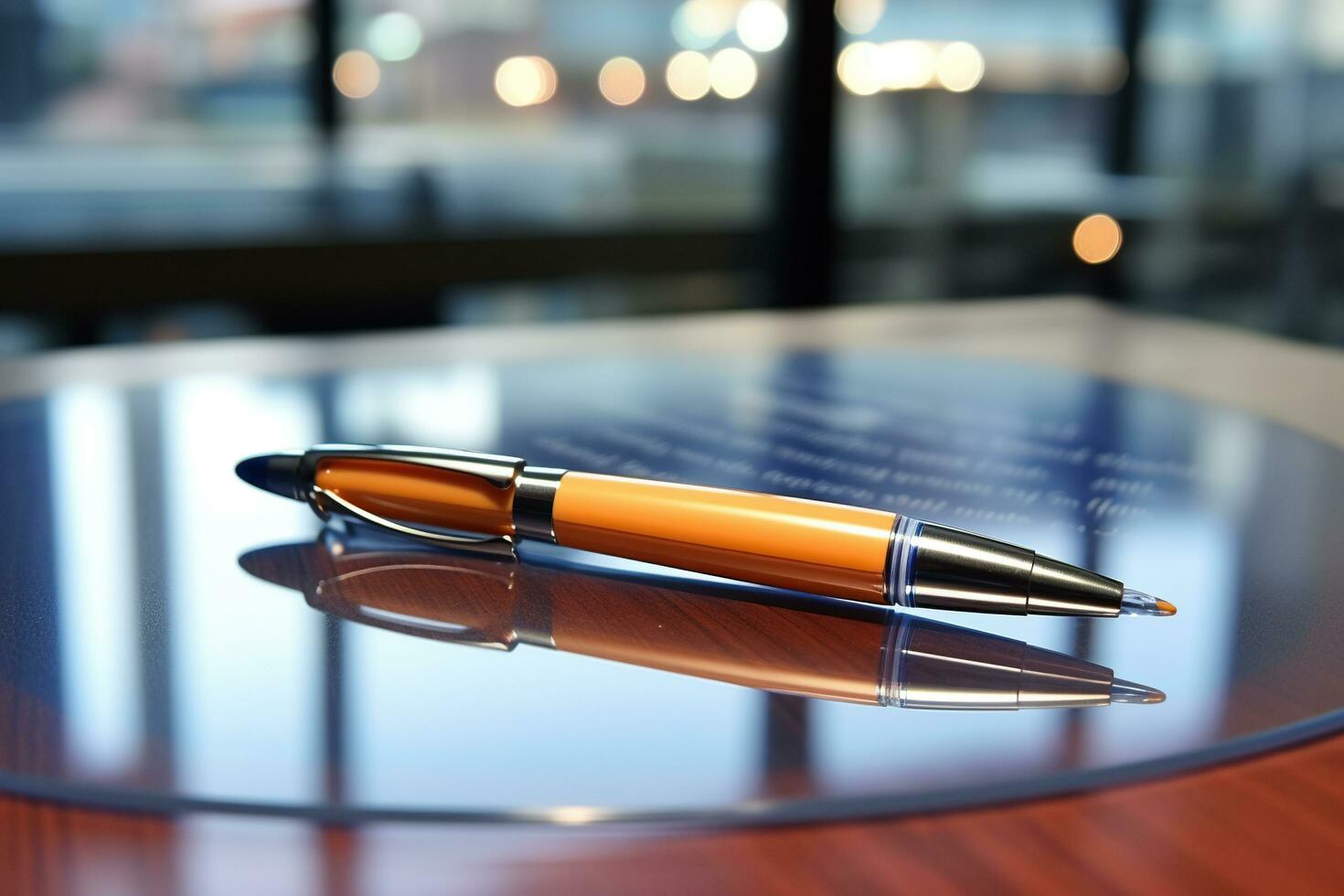 lindo fonte caneta em uma vidro mesa. gerado de artificial inteligência foto