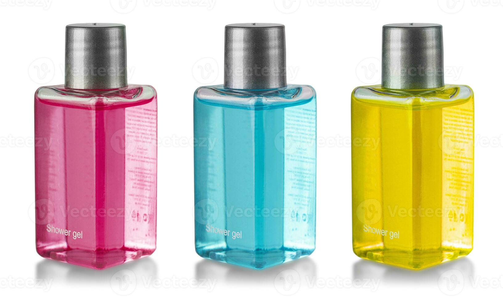 conjunto do garrafas com colori chuveiro gel isolado em branco fundo foto