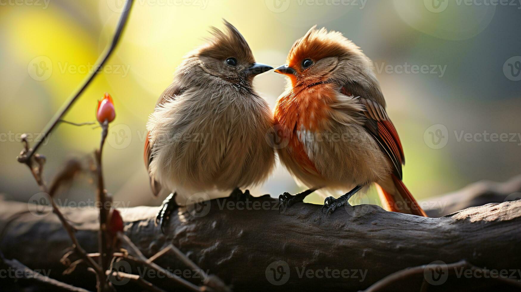 foto do coração derretido dois rouxinóis com a ênfase em expressão do amar. generativo ai