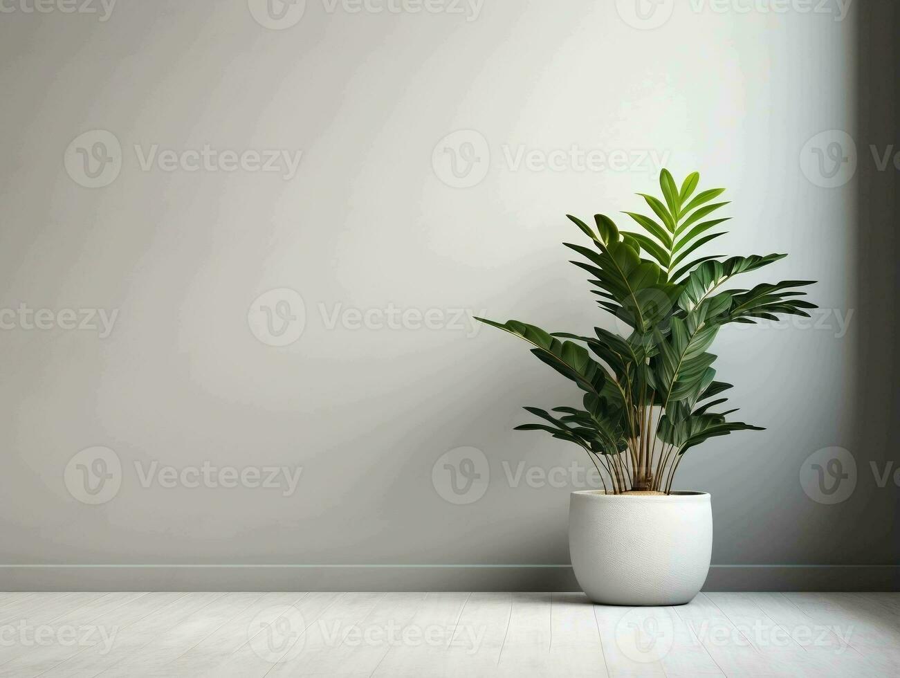 moderno esvaziar quarto com uma verde plantar dentro uma plantador ai generativo foto