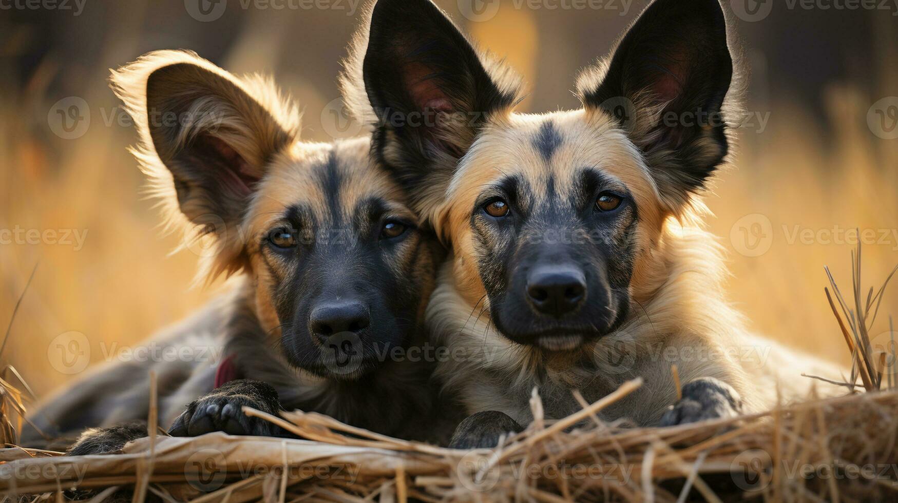 foto do coração derretido dois africano selvagem cachorros com a ênfase em expressão do amar. generativo ai